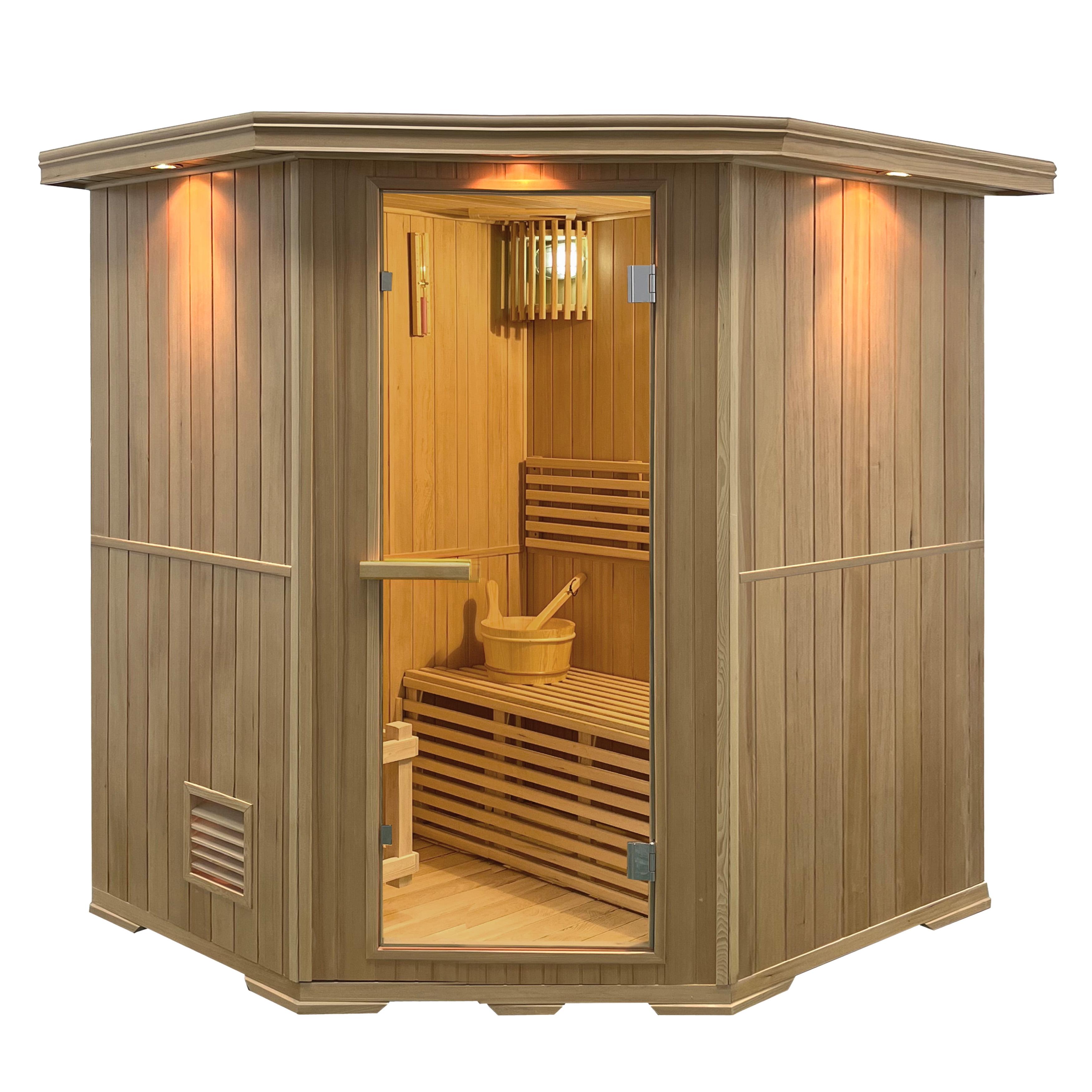 Canadian Hemlock Wood 6-Person Indoor Sauna with 6 kW Heater