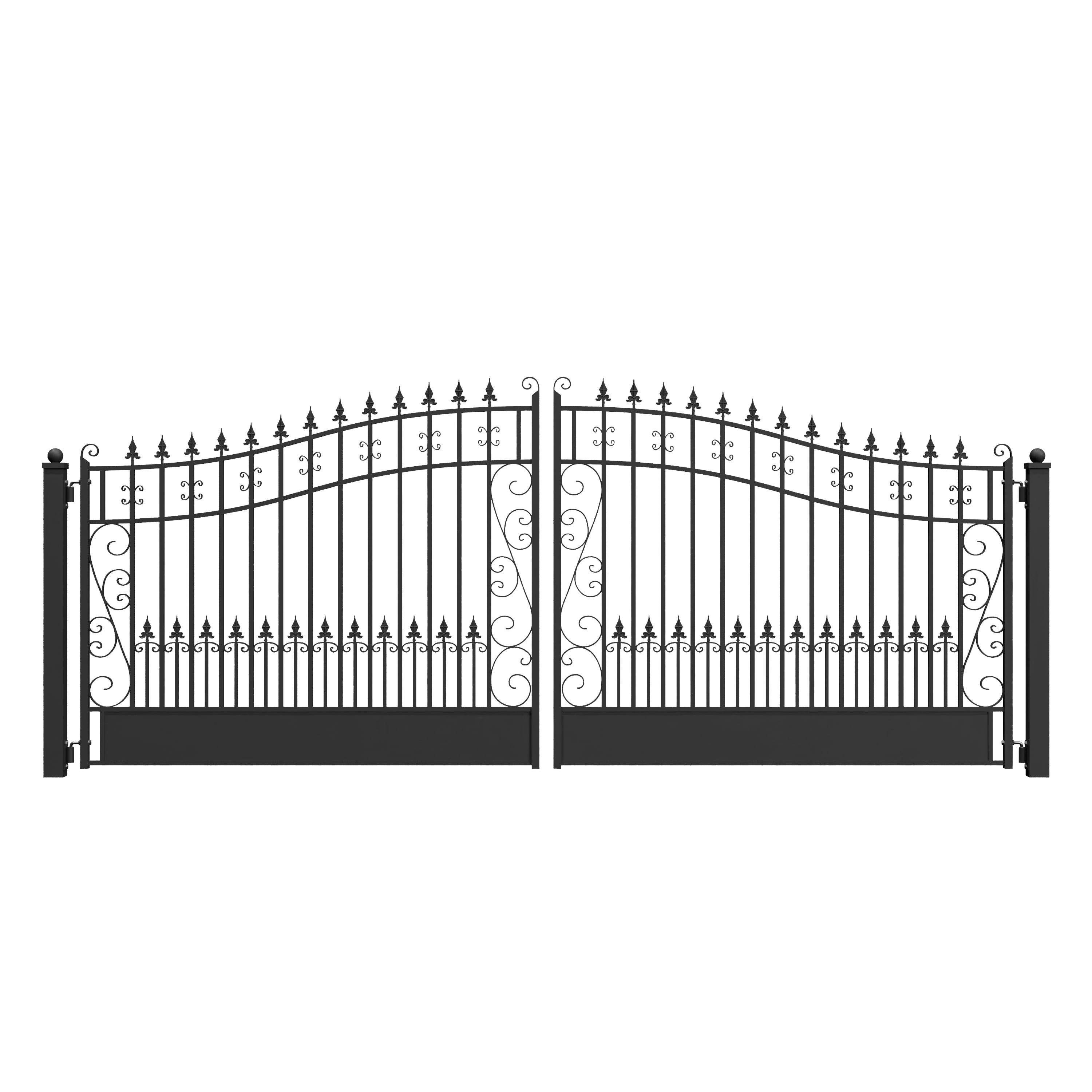 Black Galvanized Steel Dual Swing Driveway Gate with French Gothic Pickets