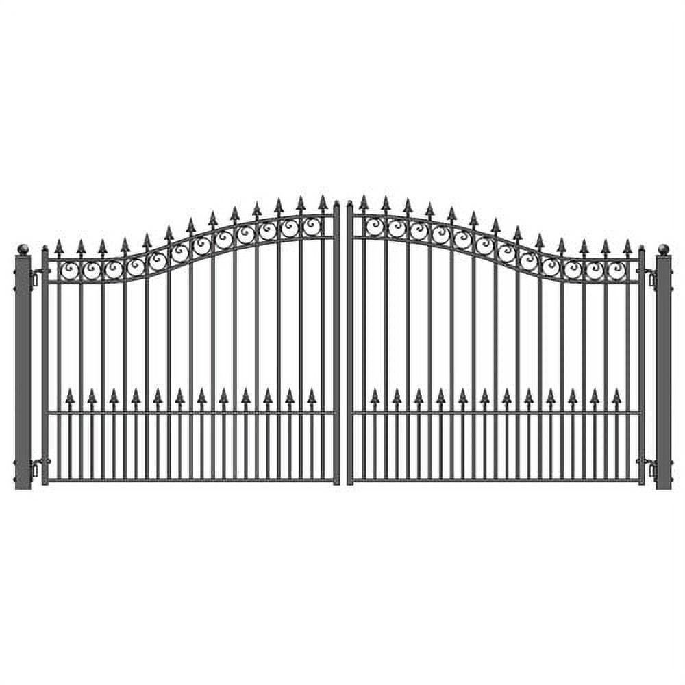 Prague Style Black Steel Dual Swing Driveway Gate 14x6 Feet