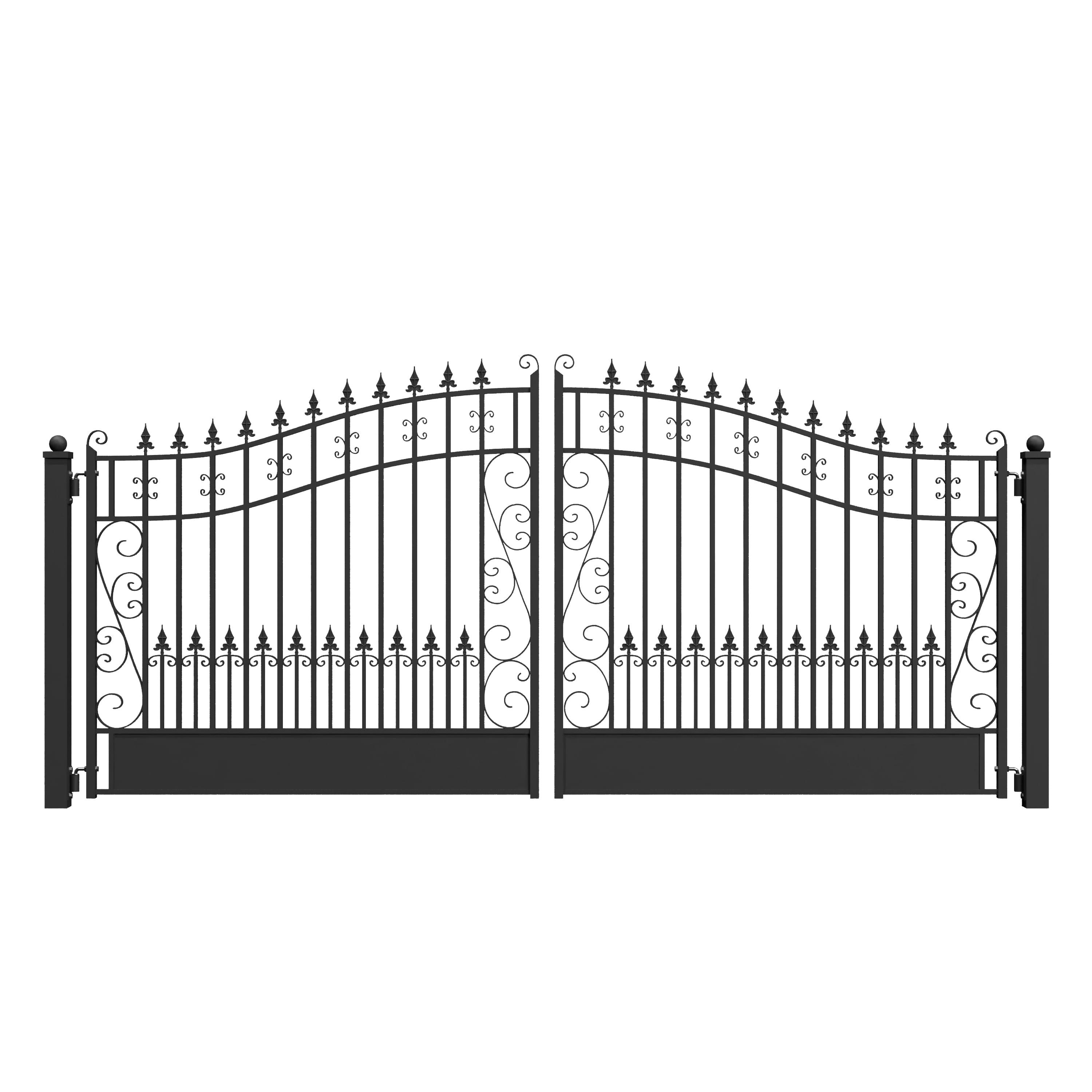 Venice Style Black Steel Dual Swing Driveway Gate 14 x 6 Feet