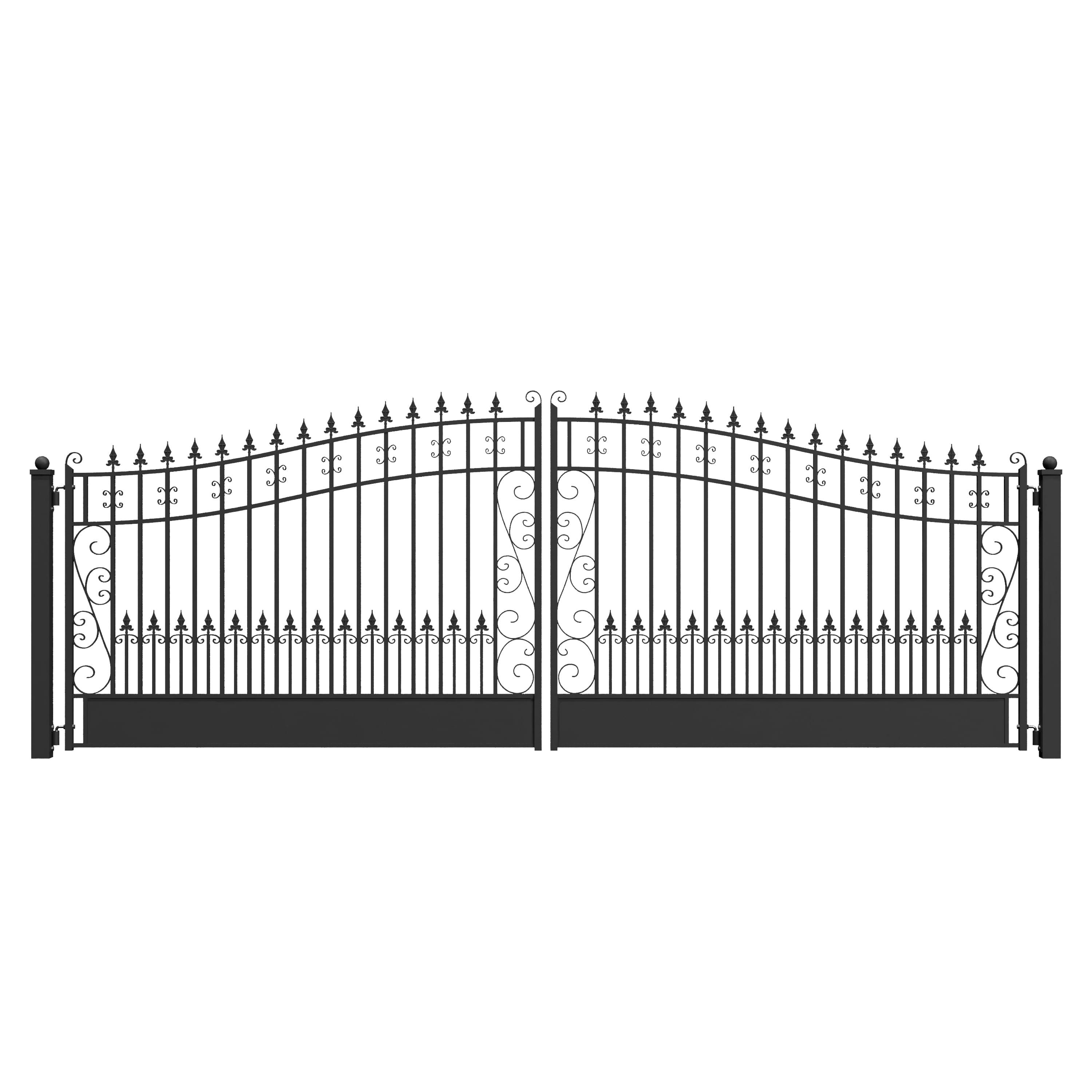 Venice Style Black Steel Dual Swing Driveway Gate 18 x 6 ft