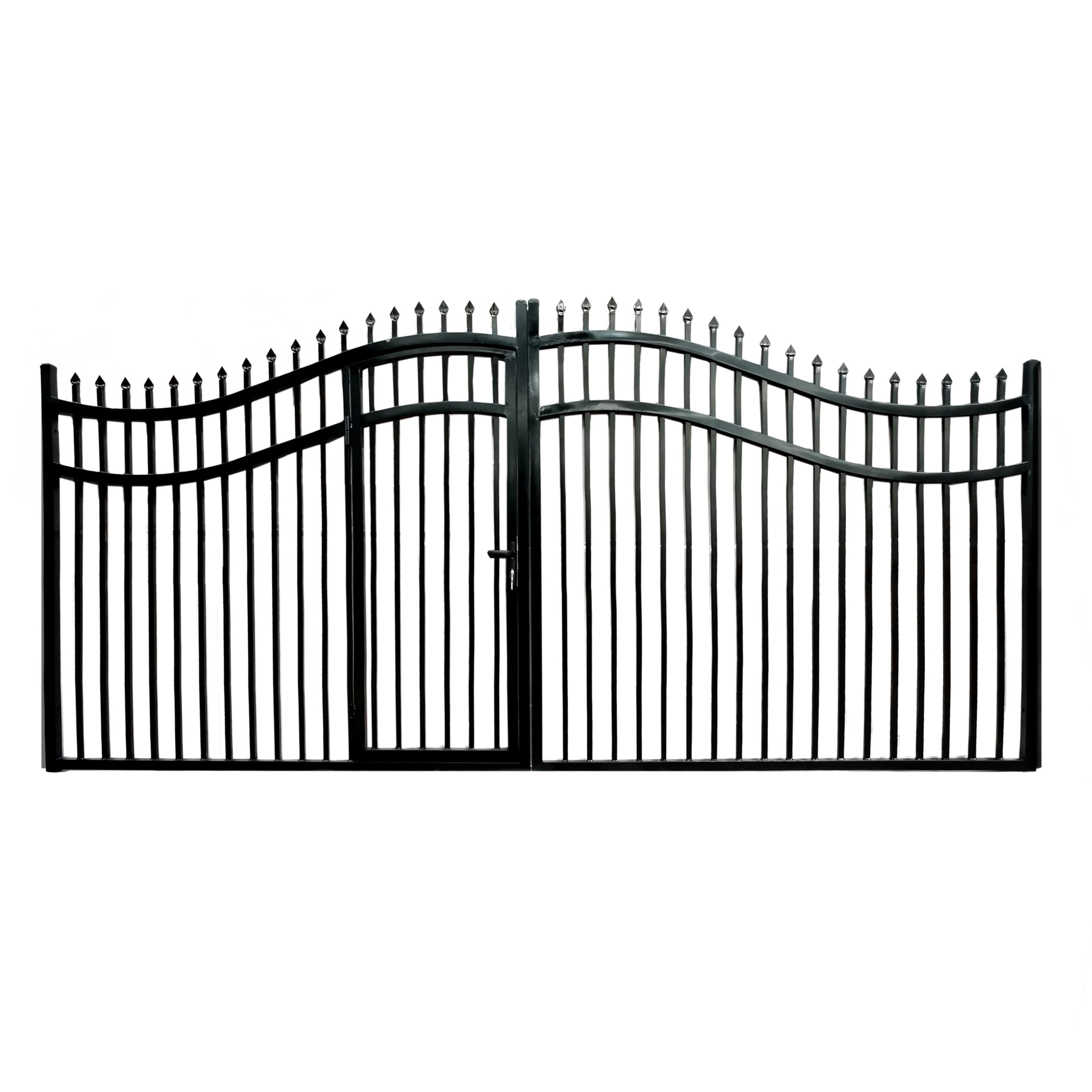 Vienna Style Black Steel Dual Swing Driveway Gate with Pedestrian Door