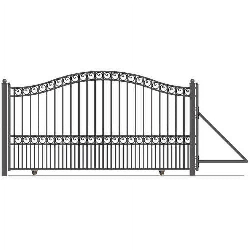 Paris Style Black Steel Arched Driveway Gate with Pointed Pickets