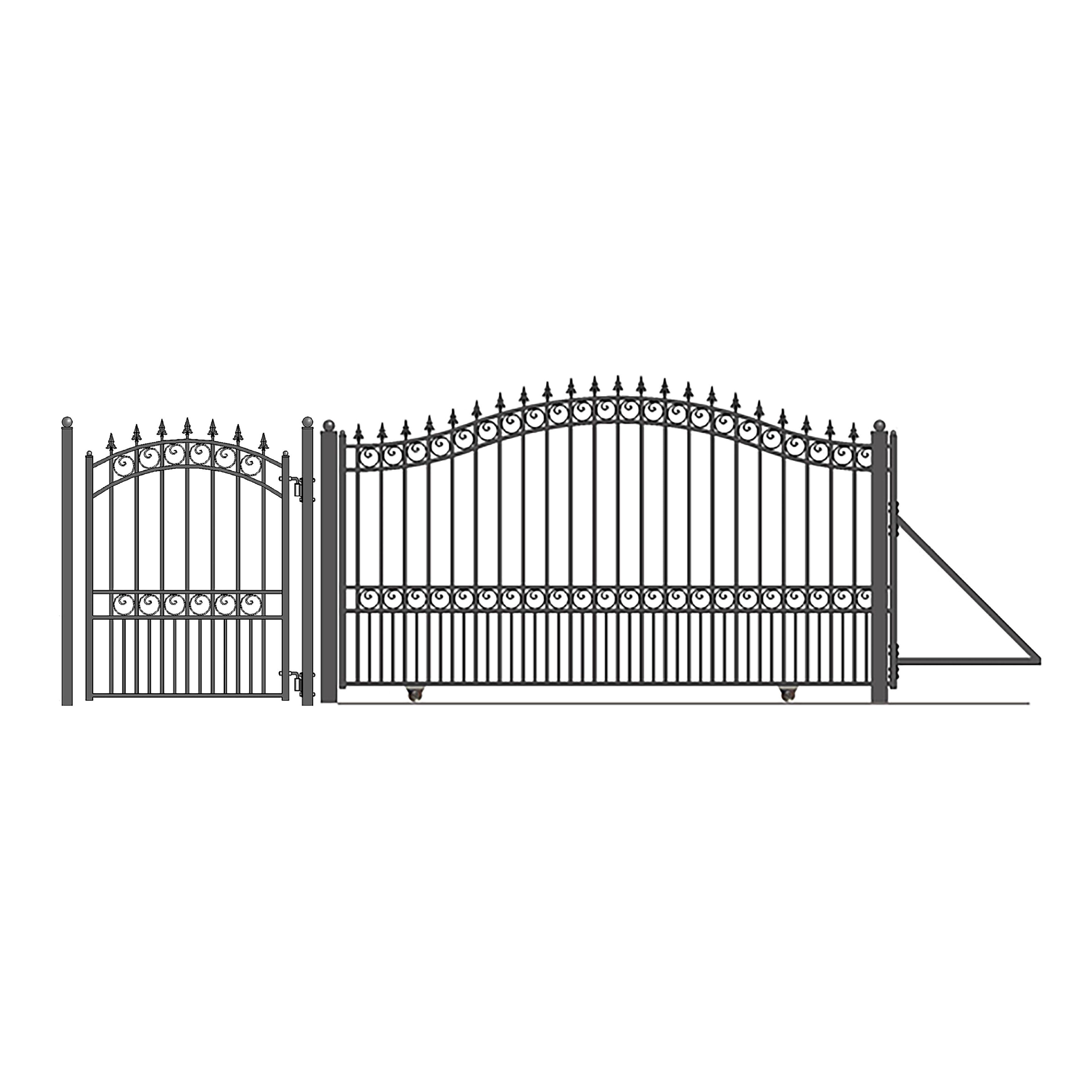 ALEKO Steel Sliding 12 ft Black Driveway Gate London Style with Pedestrian Gate