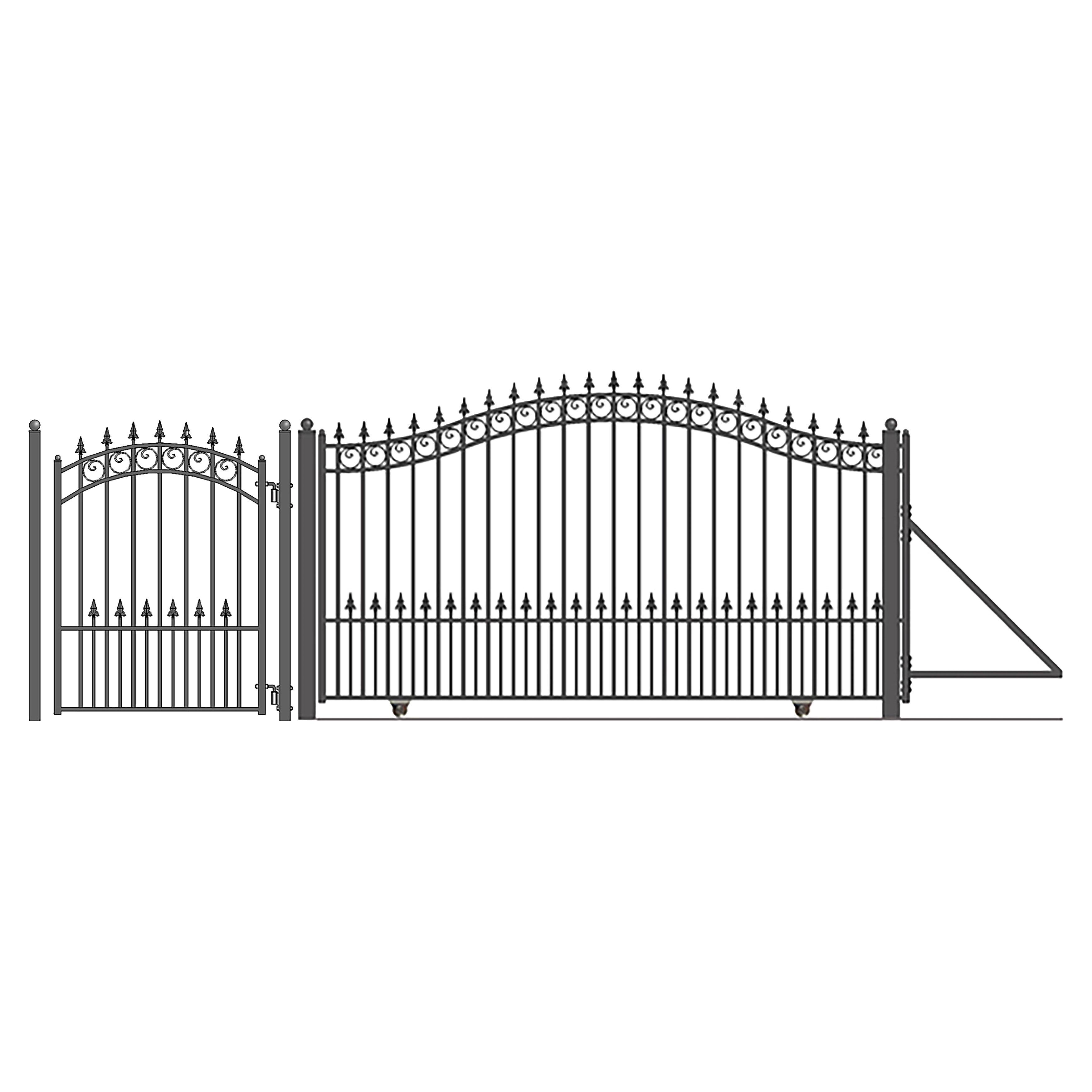 ALEKO Steel Sliding 14 feet Driveway Gate Prague Style with Pedestrian Gate