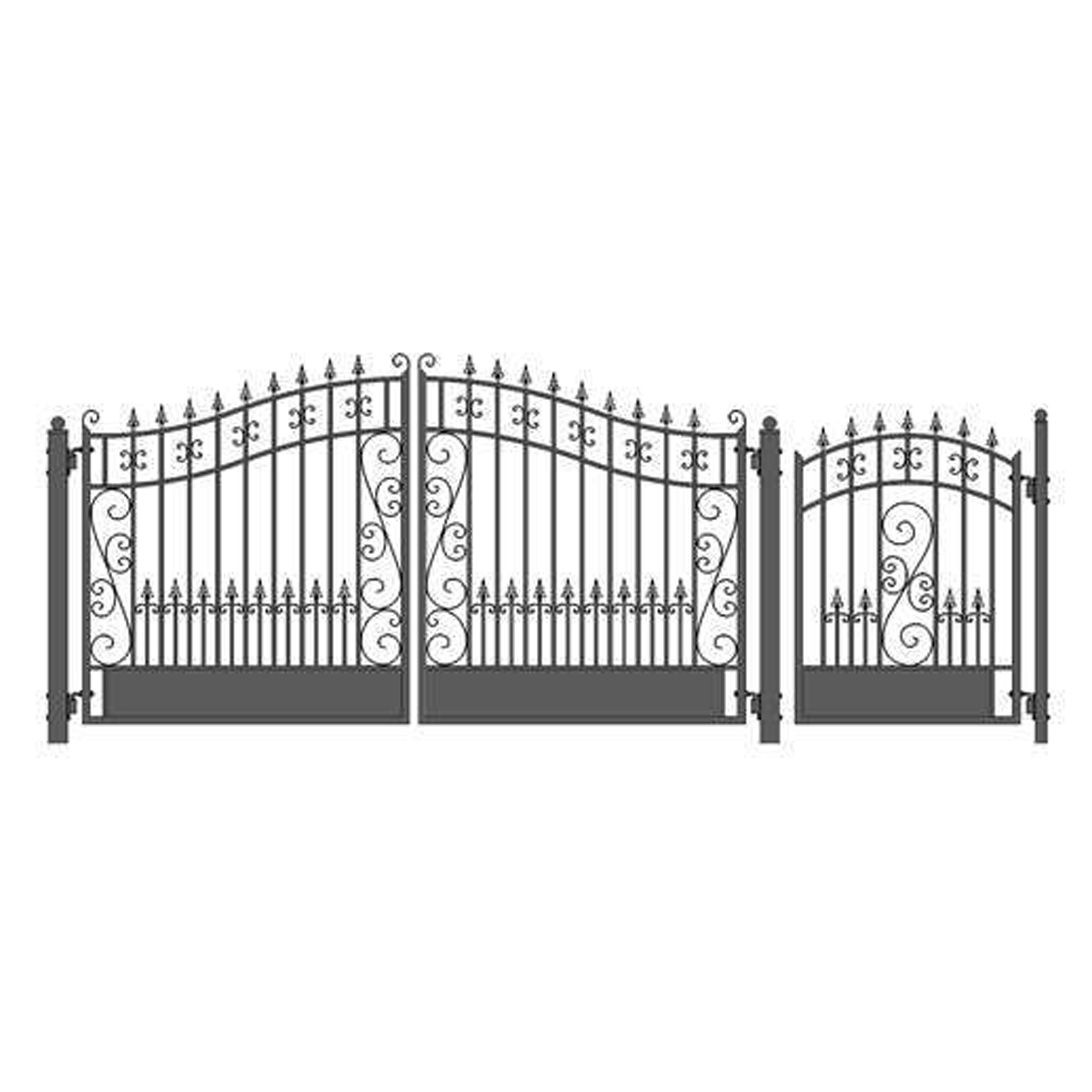 Venice Style Black Steel Dual Driveway Gate with Pedestrian Gate