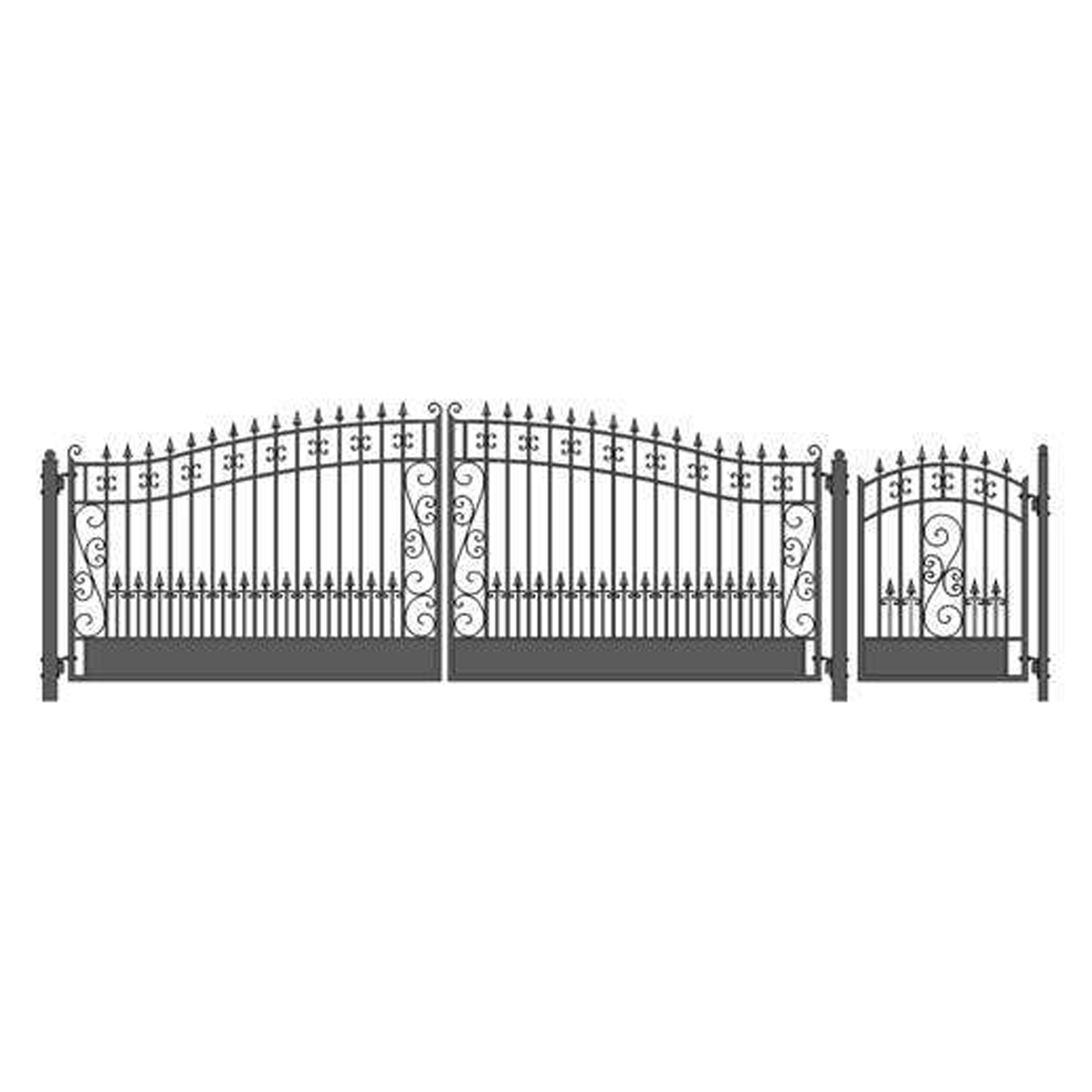 Venice Style Black Steel Dual Driveway Gate with Pedestrian Gate