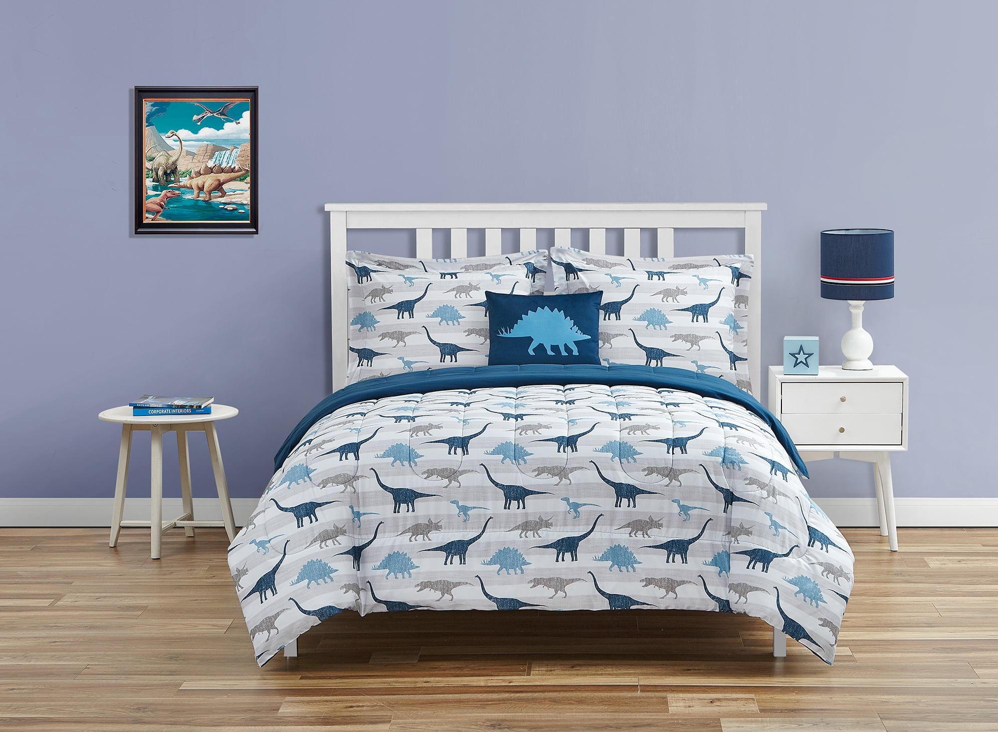 Twin Blue Dinosaur Microfiber Reversible Bedding Set