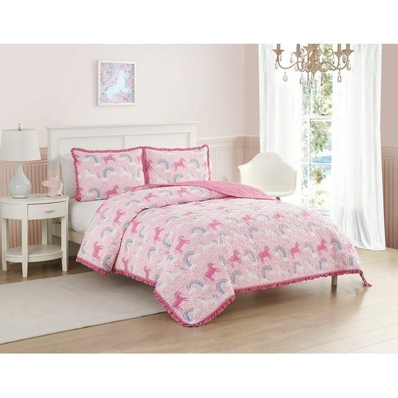 Alex + Bella ALEX + BELLA Unicorn Parade Pink Reversible Microfiber Quilt Set