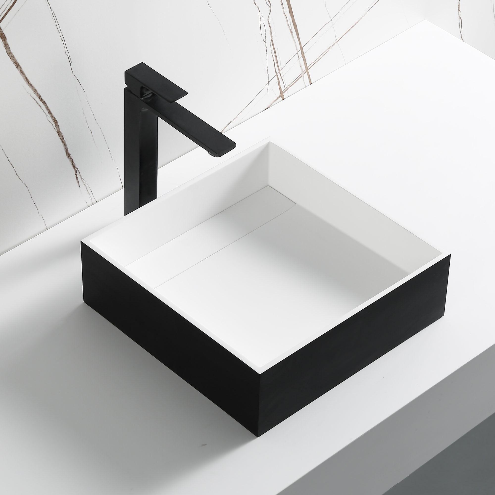 Black and White Square Resin Sink with Concealed Drain