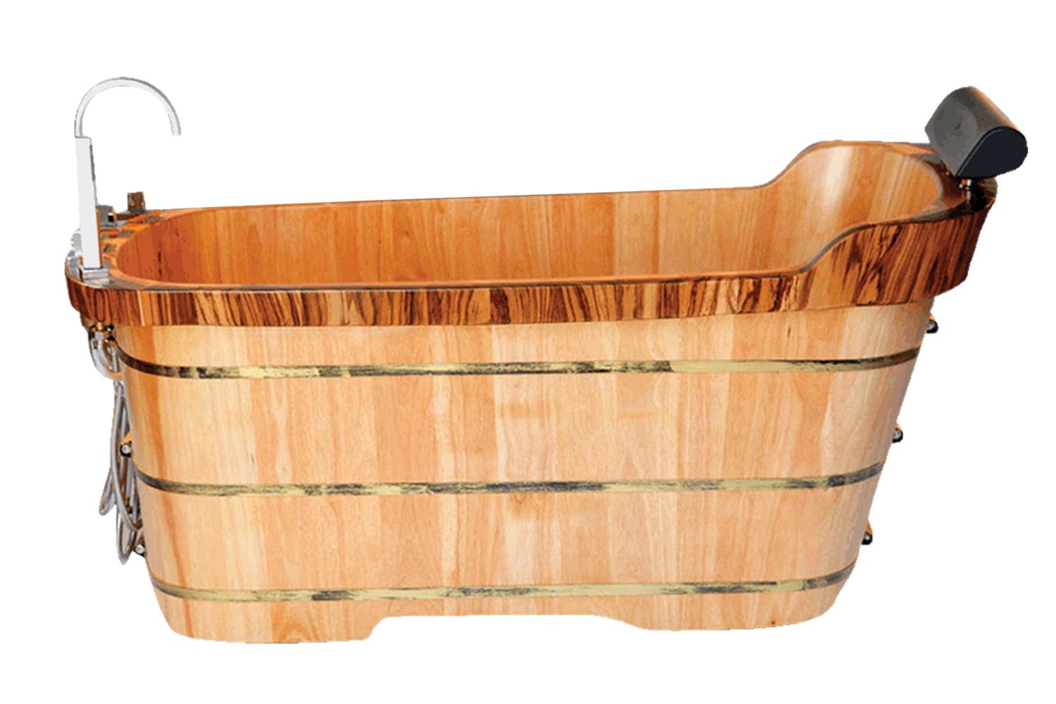 59'' x 26.75'' Freestanding Soaking Wood Bathtub with Faucet