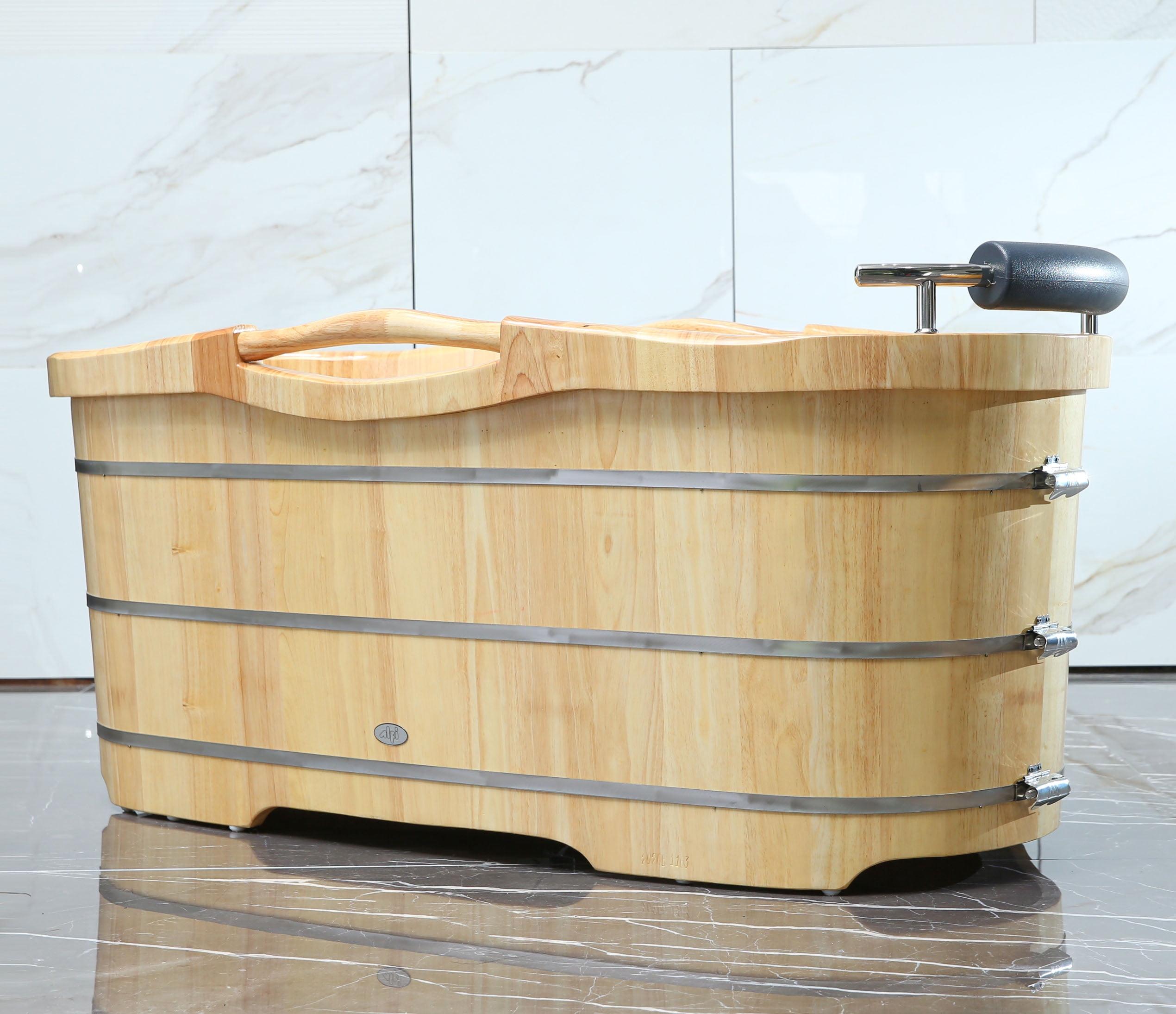 61'' x 28.38'' Freestanding Soaking Wood Bathtub