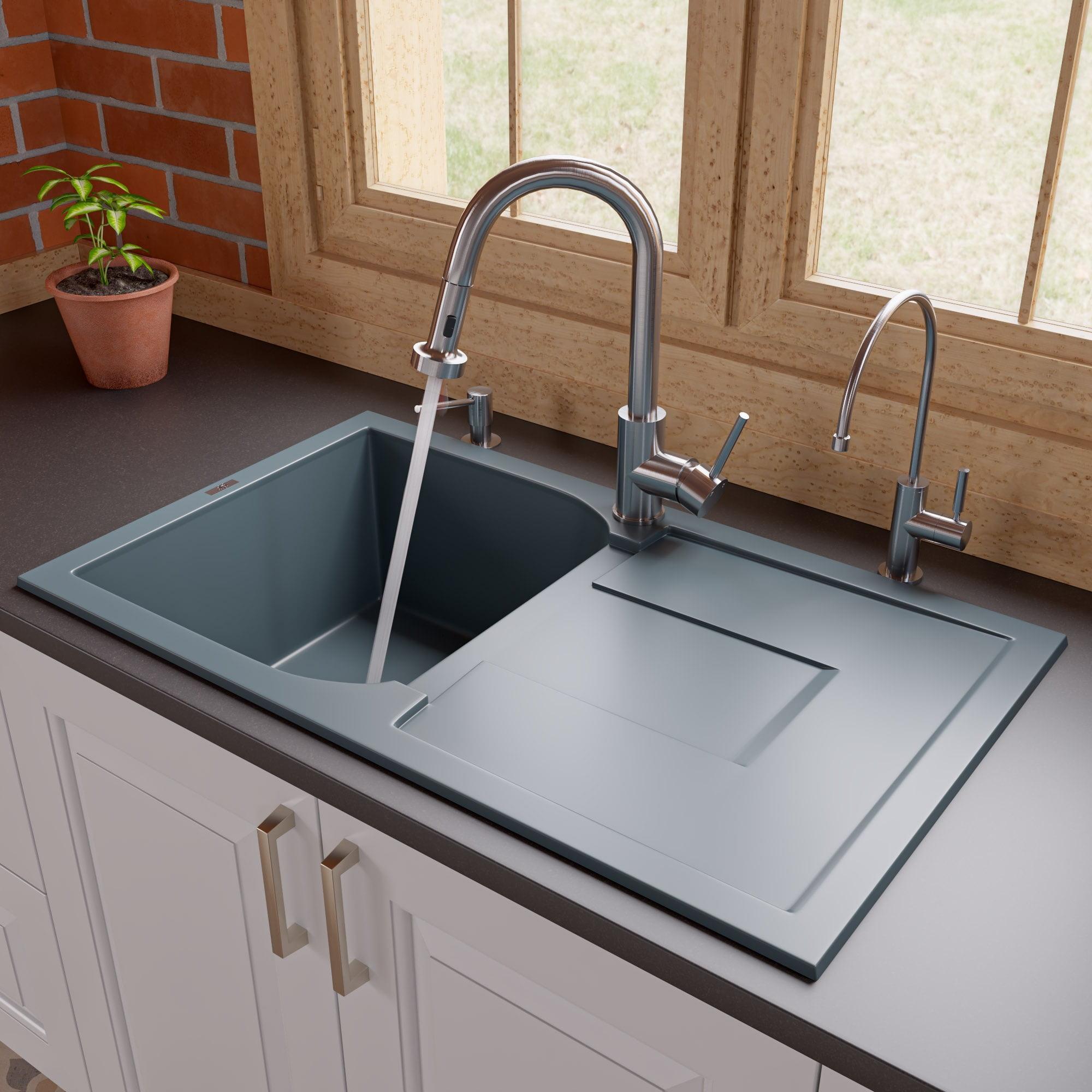 33.88'' L Drop-In Single Bowl Granite Kitchen Sink