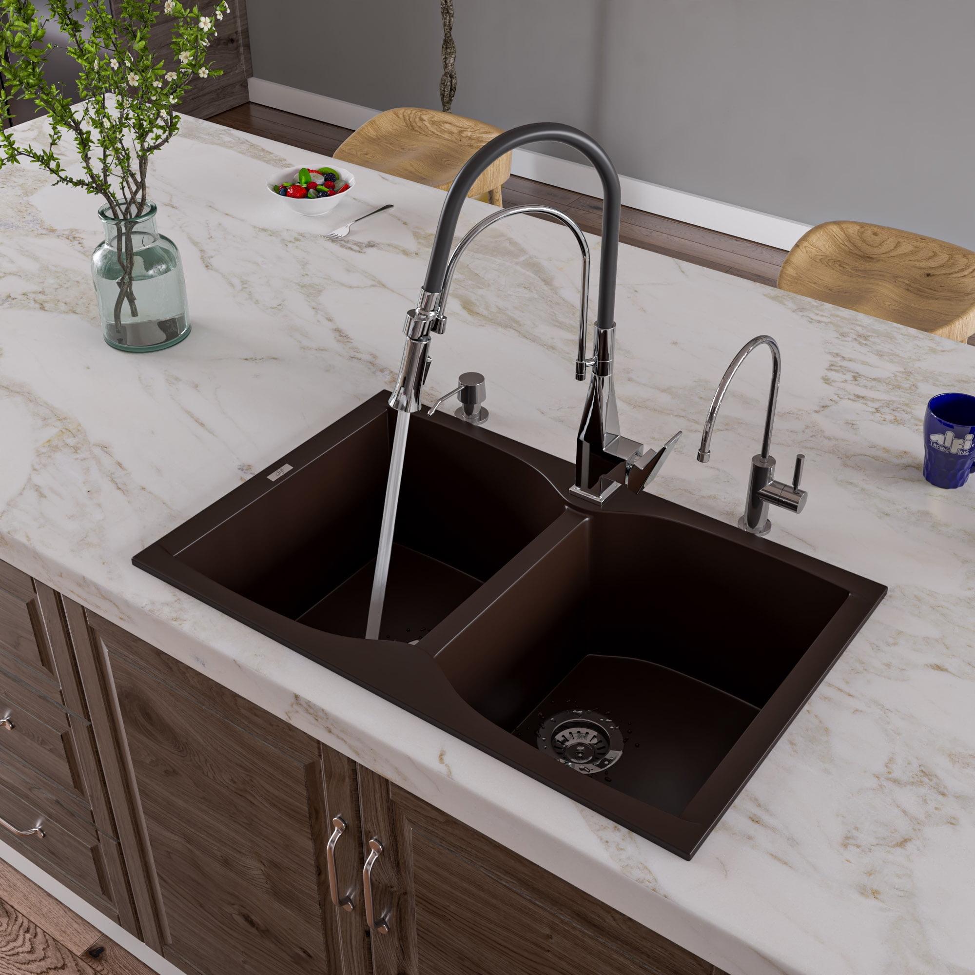 31.13'' L Drop-In Double Bowl Granite Kitchen Sink