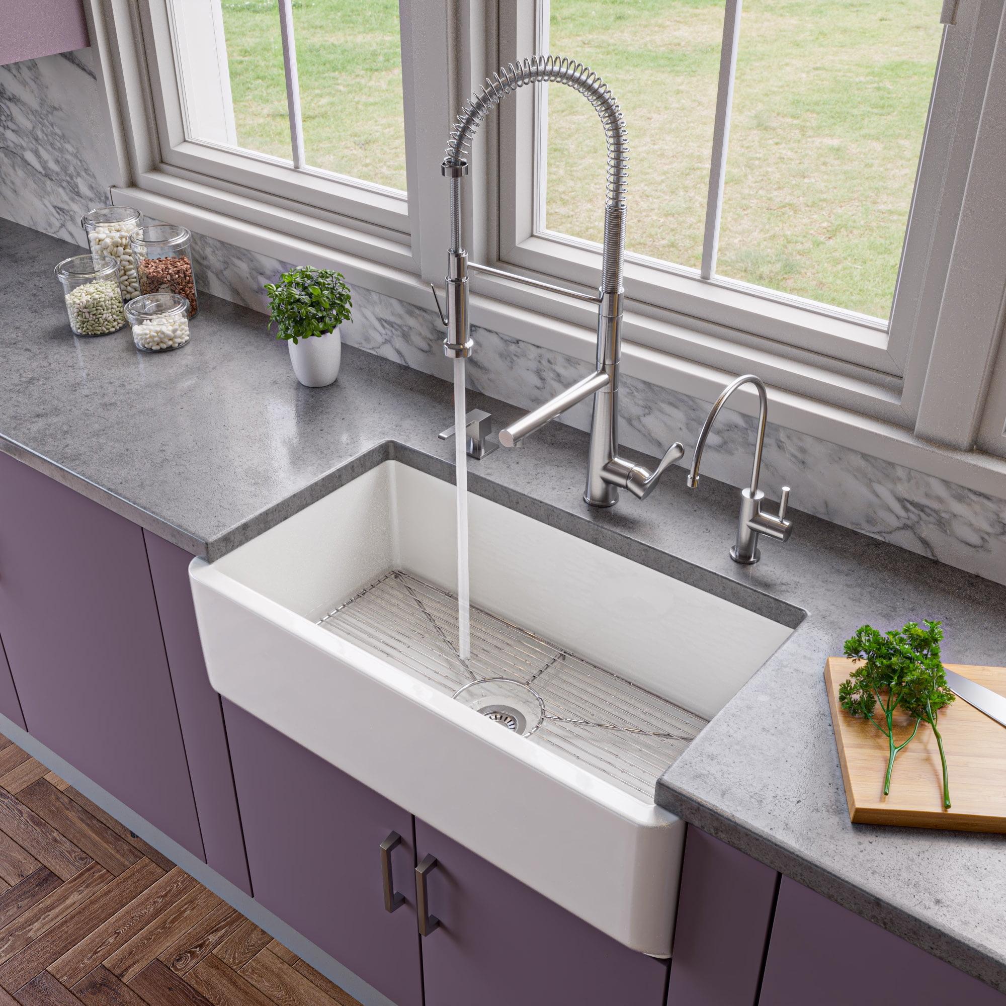 White Fireclay Single Bowl Farmhouse Drop-In Sink