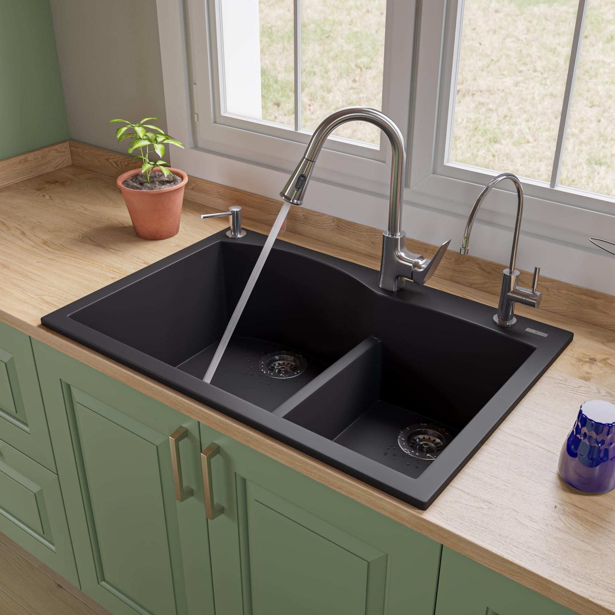 33'' L Drop-In Double Bowl Granite Kitchen Sink