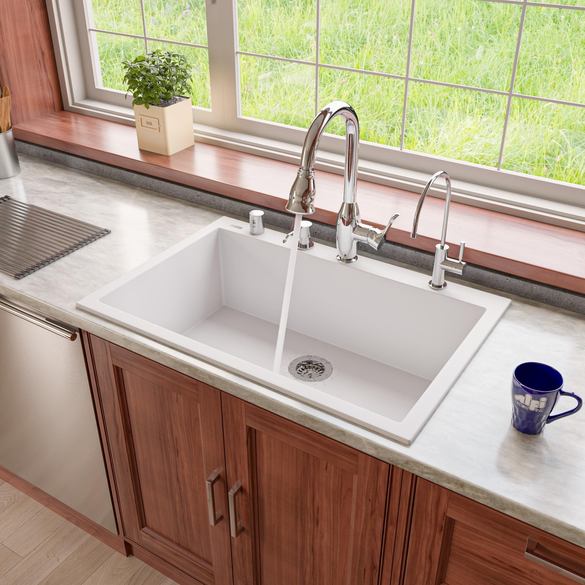 33'' White Granite Single Bowl Drop-In Kitchen Sink