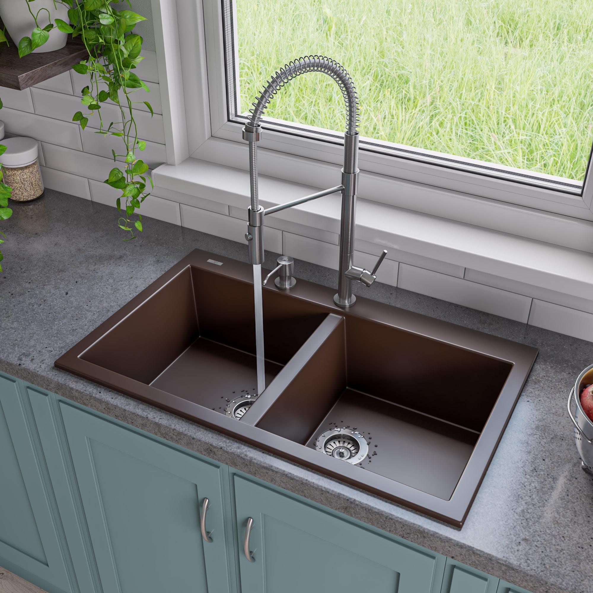 33.88'' L Drop-In Double Bowl Granite Kitchen Sink