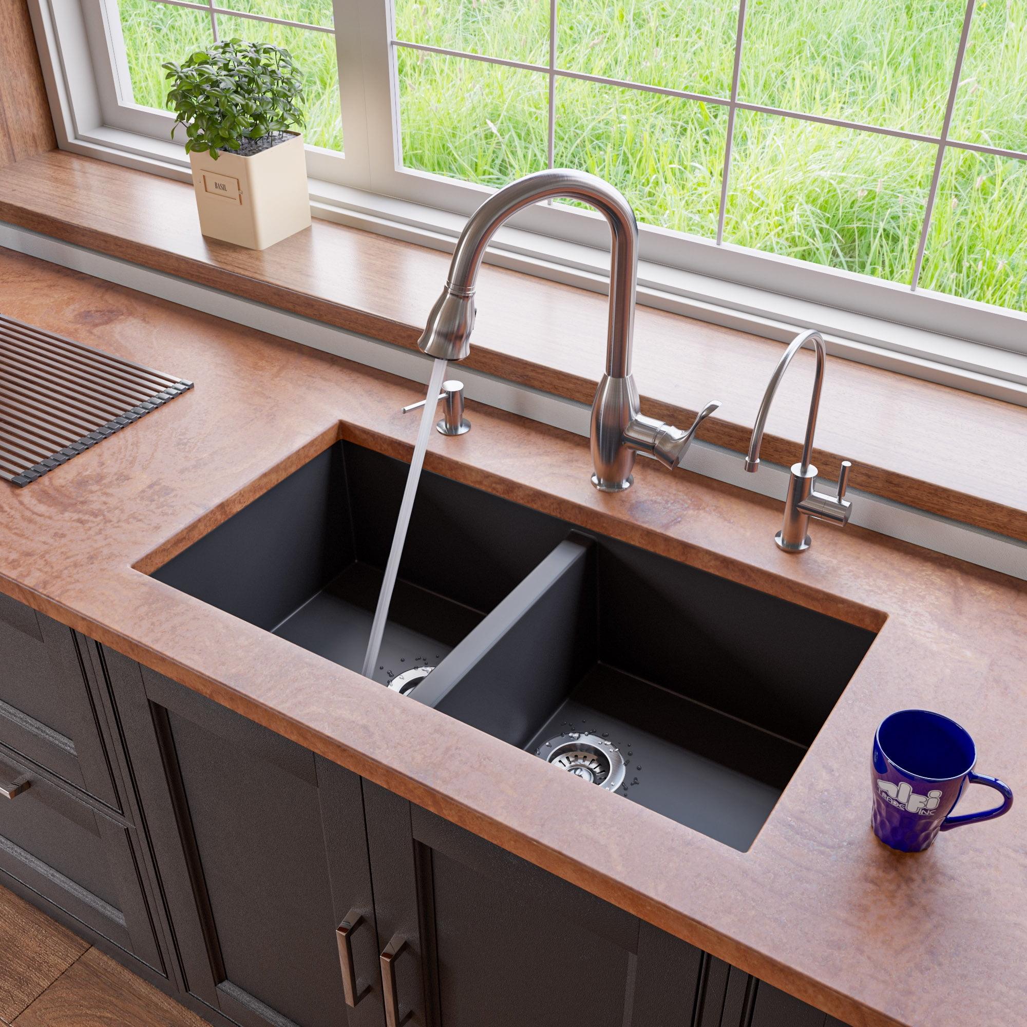 34'' L Double Bowl Granite Kitchen Sink