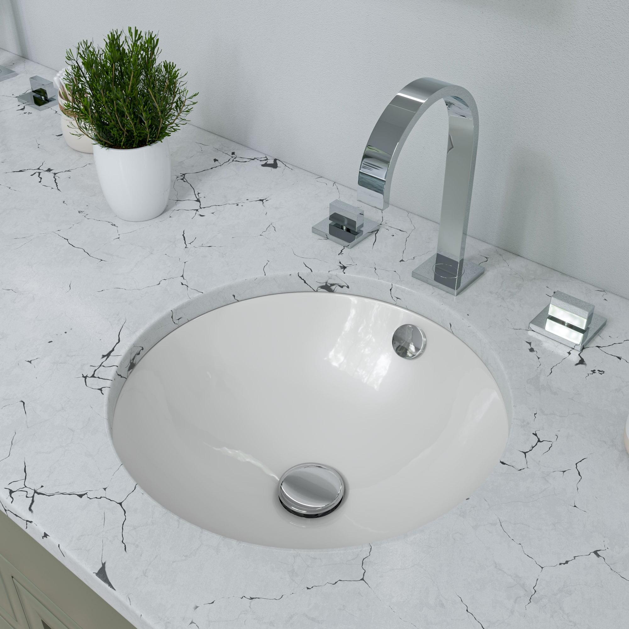 White Ceramic Round Undermount Bathroom Sink with Overflow