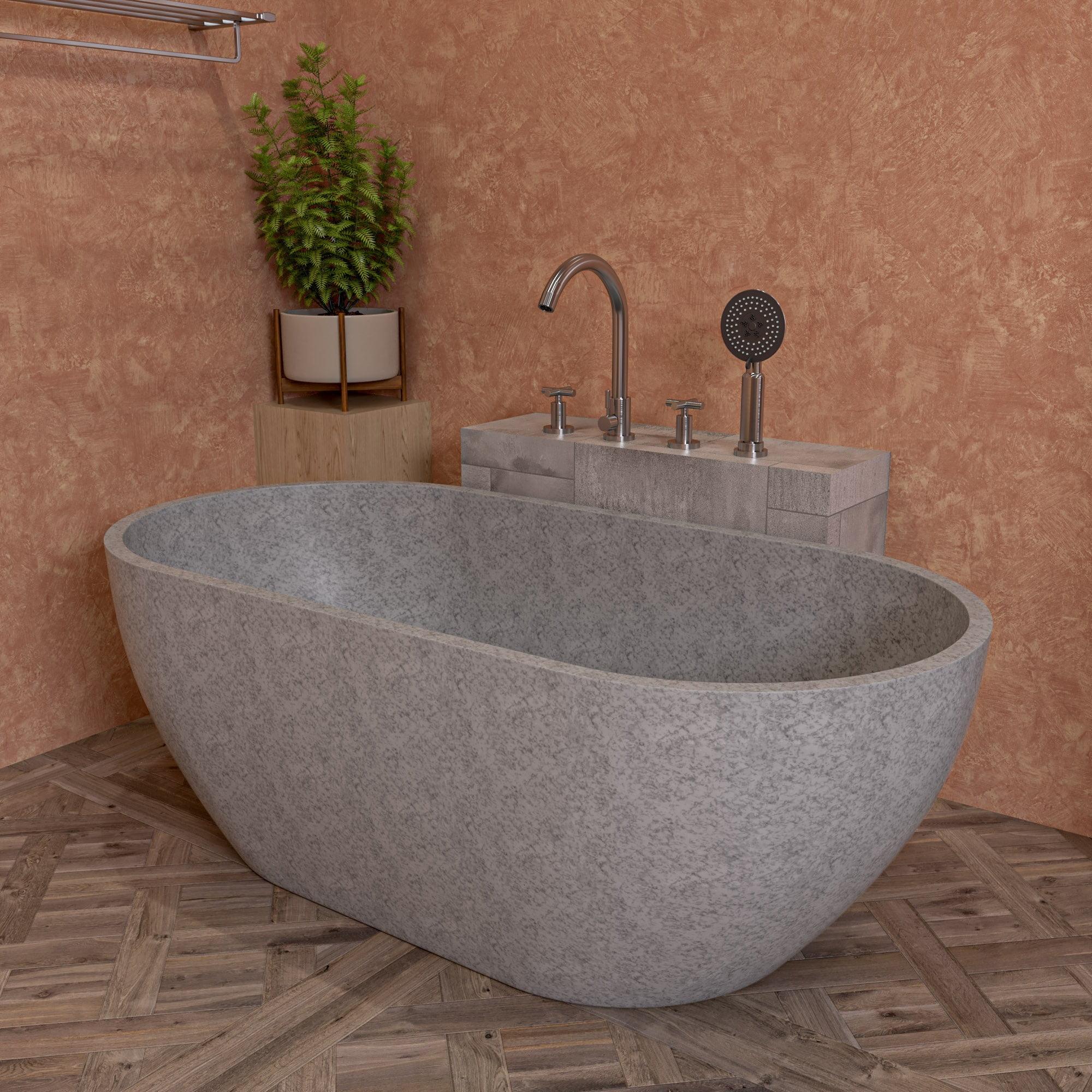 59'' Gray Matte Solid Concrete Oval Freestanding Bathtub