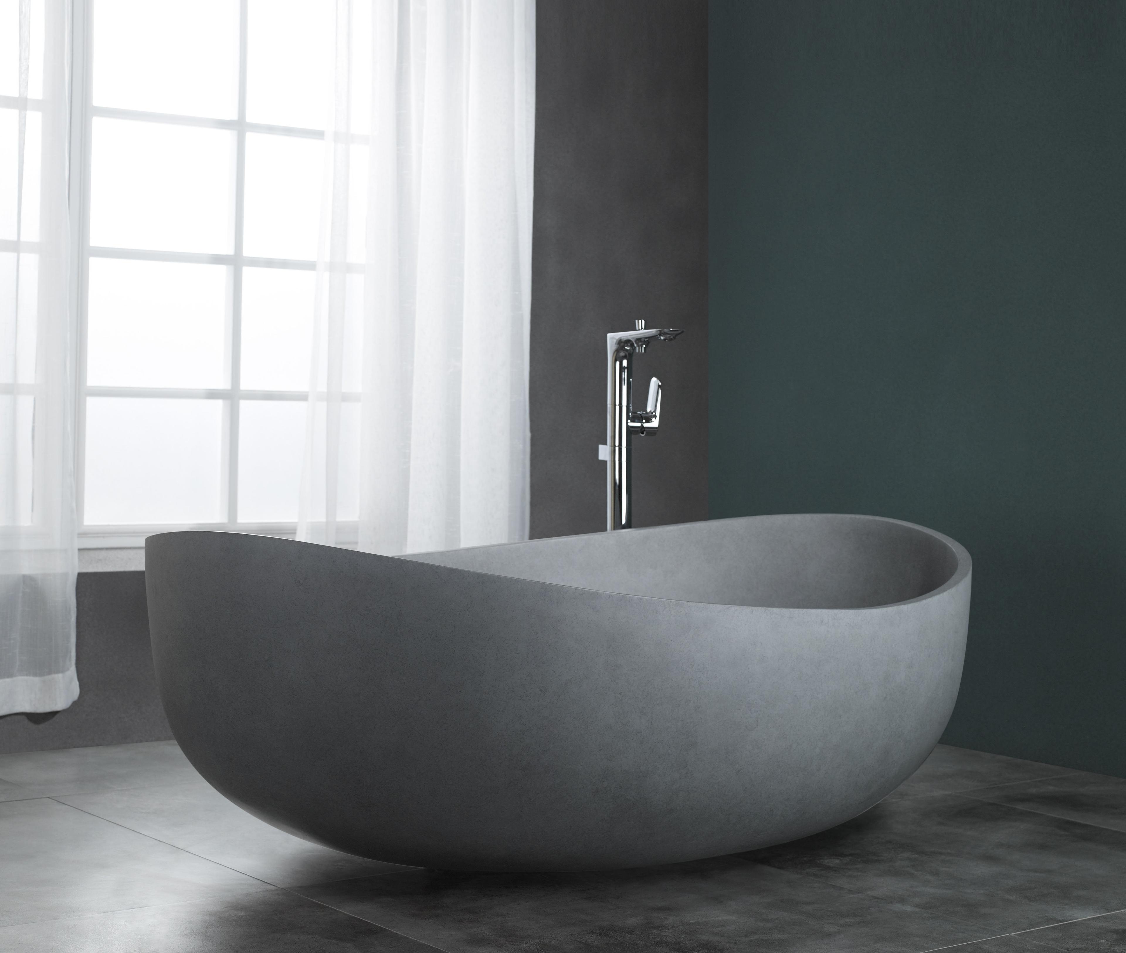 Gray Matte 63'' Freestanding Solid Concrete Oval Bathtub