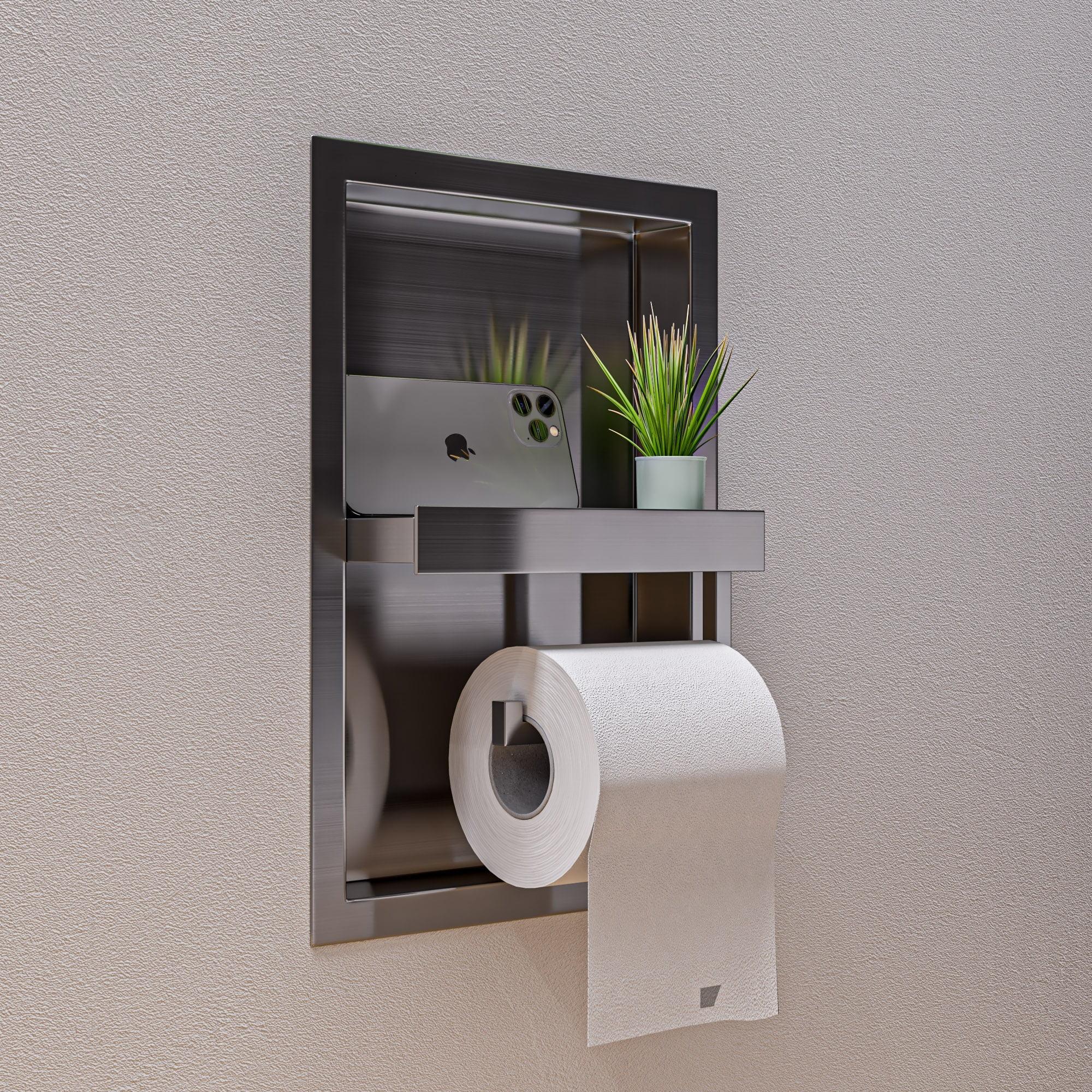 Brushed Stainless Steel Recessed Toilet Paper Holder with Shelf