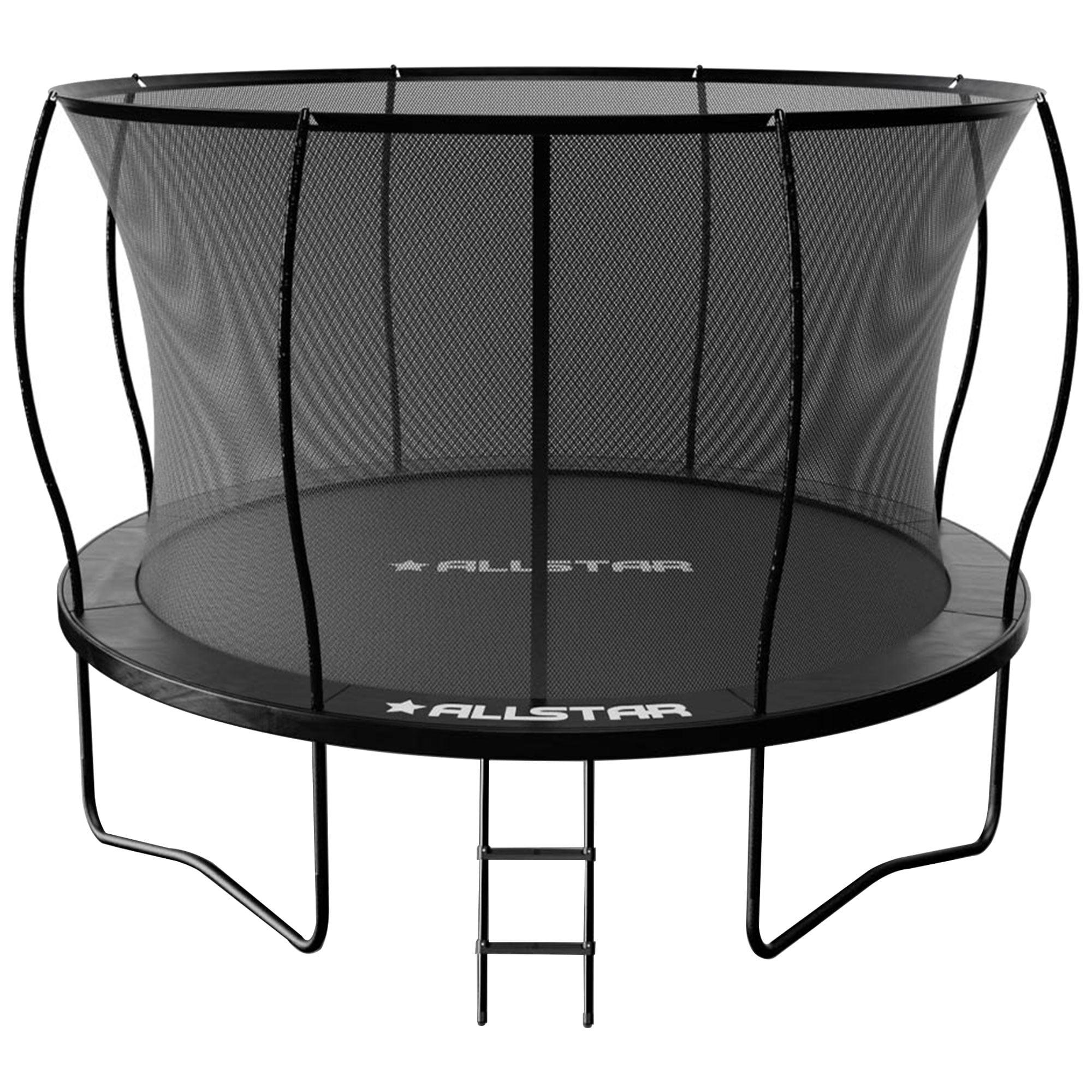 ALLSTAR 12 Ft Round Trampoline for Kids Outdoor Backyard Play Equipment Playset with Net Safety Enclosure and Ladder, Black