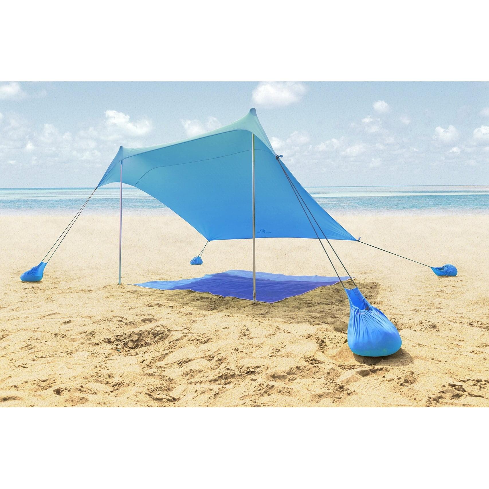 ALPHA CAMP Beach Sunshade 7.6 x 7.2 FT Portable Canopy Tent Sun Shelter Shade with Sandbag Anchors Blue