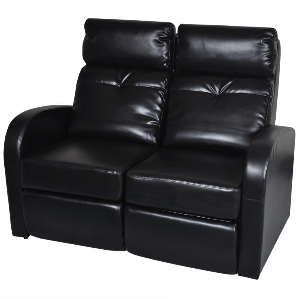 Black Faux Leather 2-Seater Reclining Sofa with Wood Frame