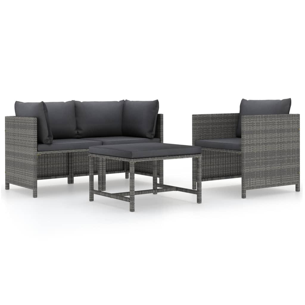 Gray Poly Rattan 4-Piece Patio Sofa Set with Cushions