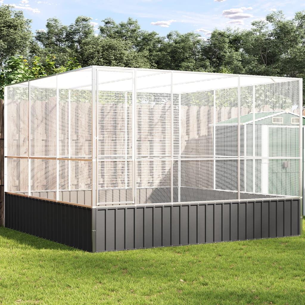 Silver and Anthracite Steel Aviary with Extension