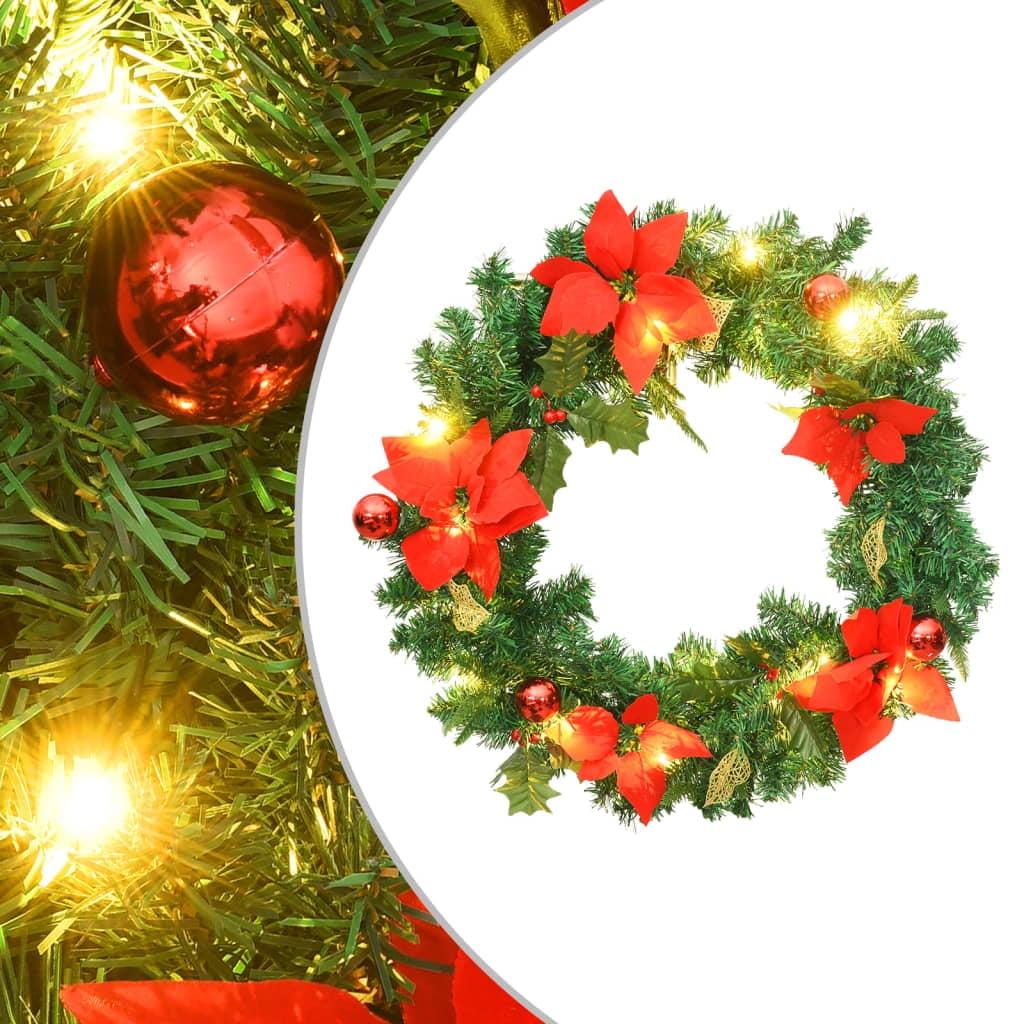 Green and Red 23.6" LED Christmas Wreath with Baubles