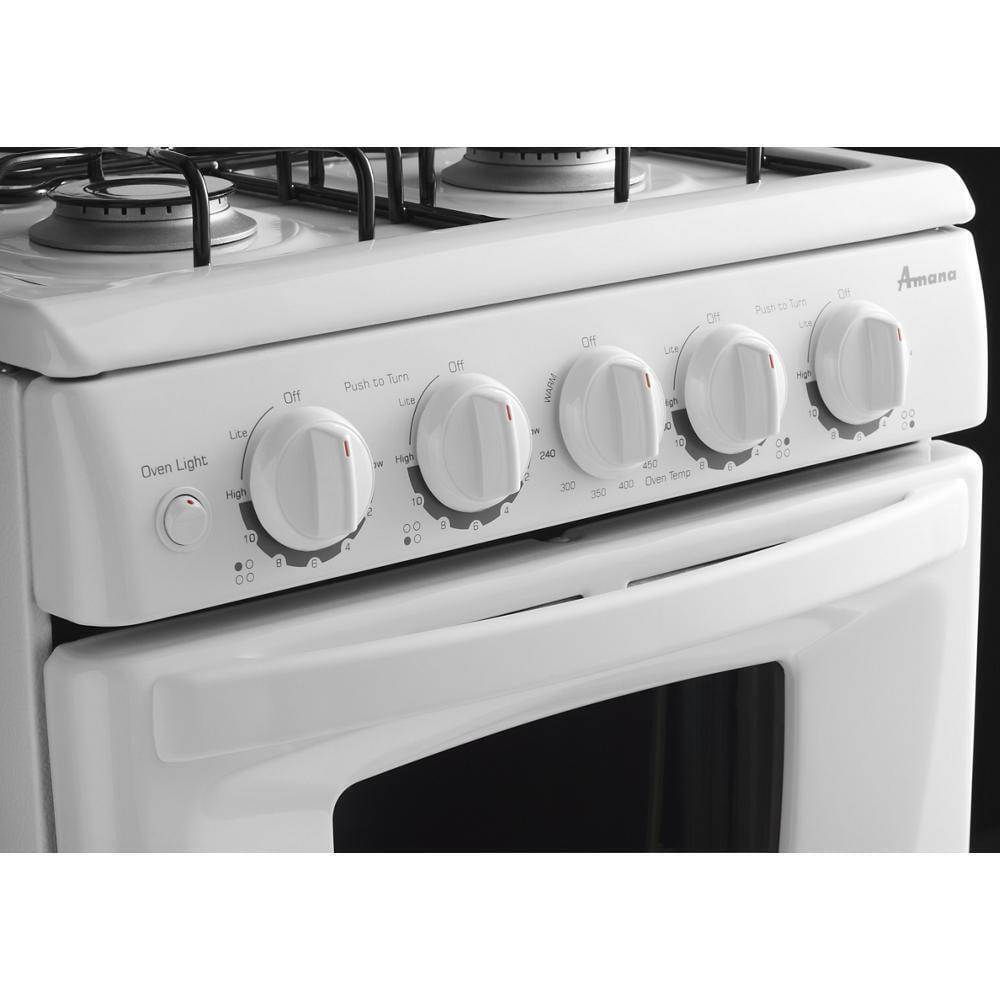 Amana 20-Inch White Freestanding Gas Range with Porcelain-Enamel Cooktop