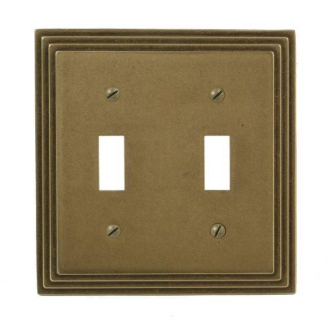 AMERELLE Tiered 2 Gang Toggle Metal Wall Plate - Rustic Brass