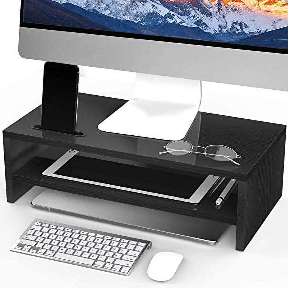 Black 2-Tier Ergonomic Wood Monitor Stand Riser