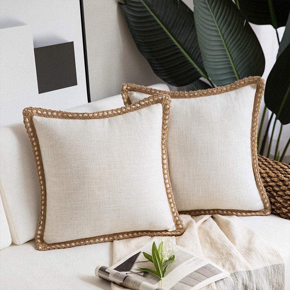 Farmhouse Off-White Polyester Euro Throw Pillow Covers 18 x 18 Inches