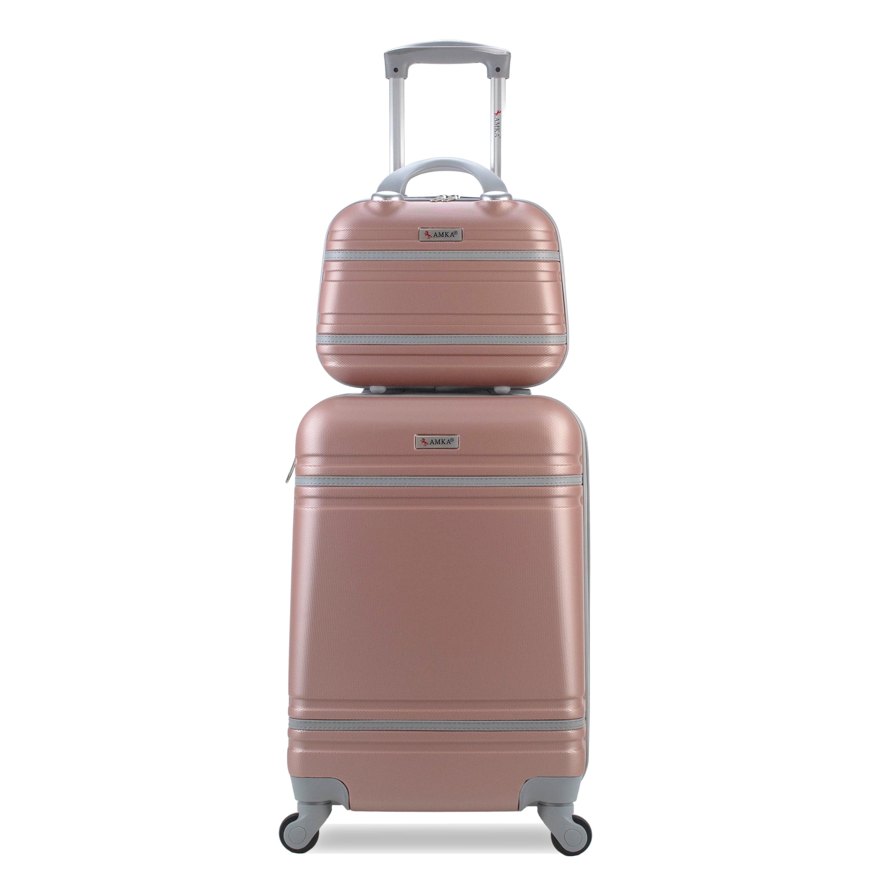 AMKA Varsity 2-Piece Carry-On Spinner Weekender Bag Luggage Sets Rose Gold