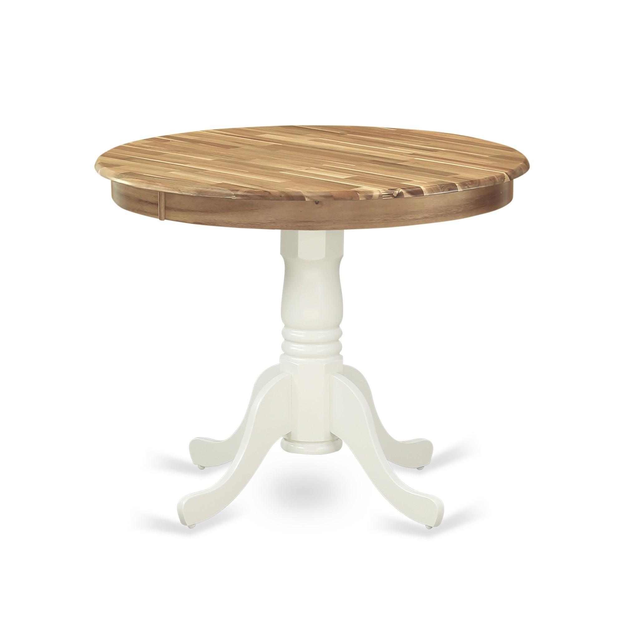 36" Round Acacia Wood Extendable Dining Table with Linen White Pedestal