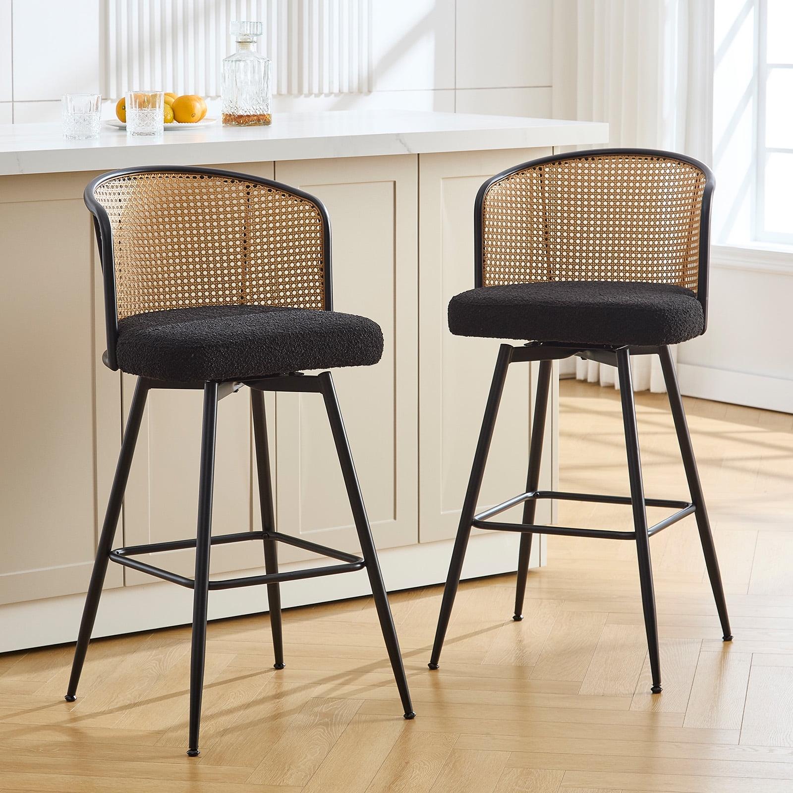 Cane Back Swivel Upholstered Counter & Bar Stool