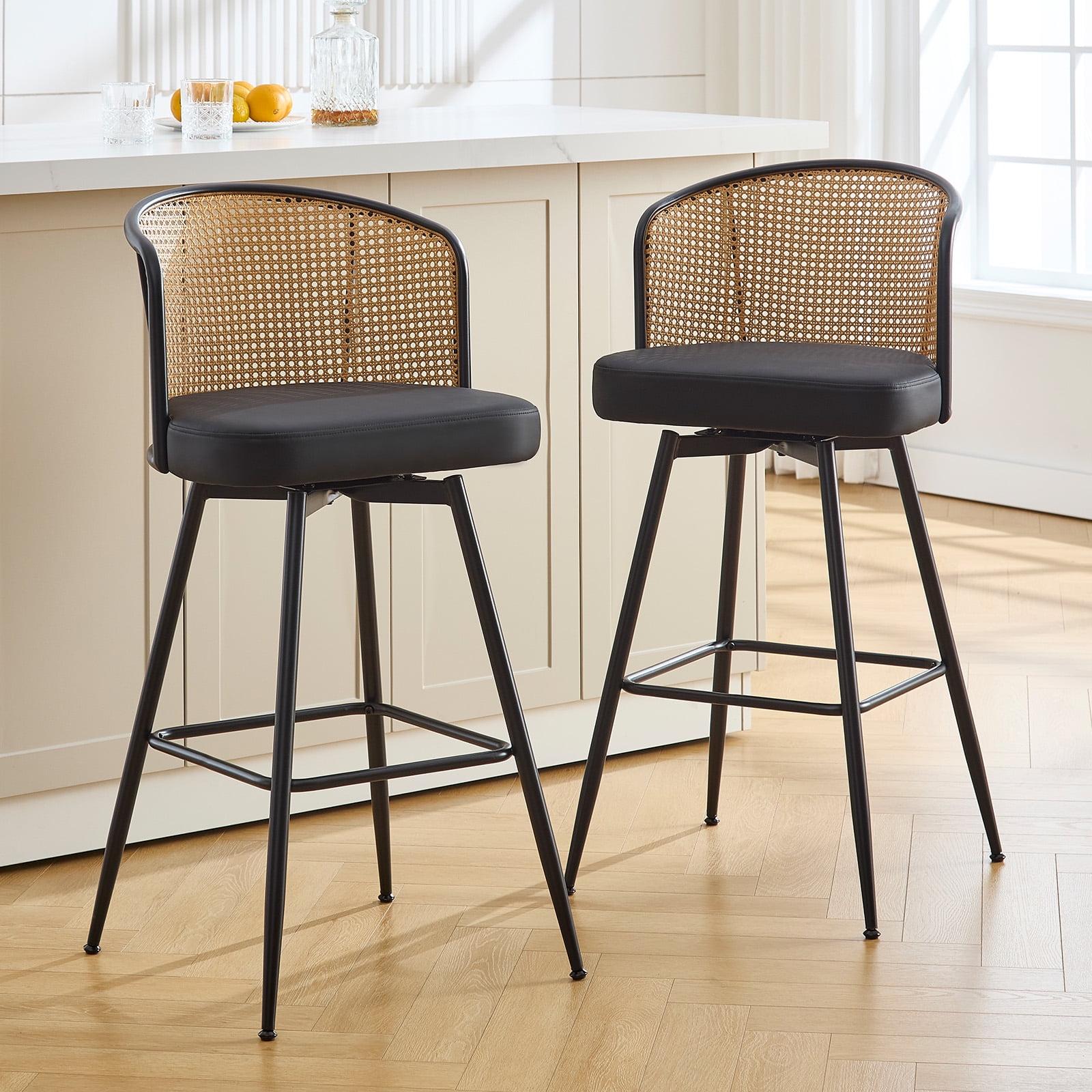 Cane Back Swivel Upholstered Counter & Bar Stool