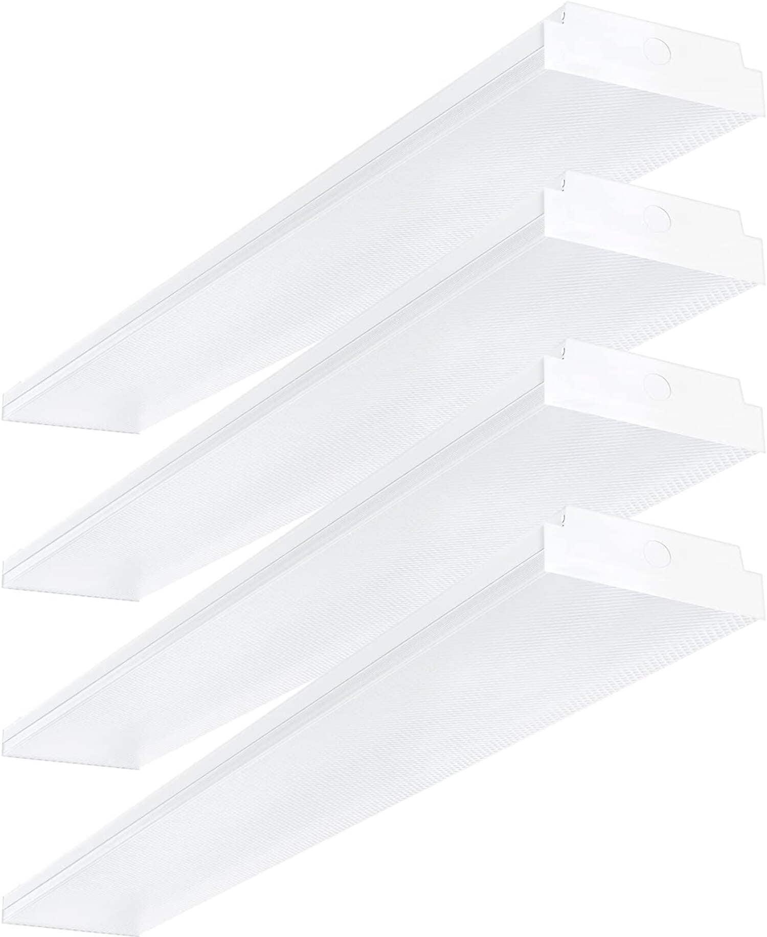 ANTLUX 4FT LED Wraparound 40W Shop Lights for Garage, 4400Lm, 4000K, 4 Foot Crystal LED Wrap Light, 48 Inch Integrated Linear Strip Flush Mount Office Workshop Ceiling Lighting Fixture, 4 Pack