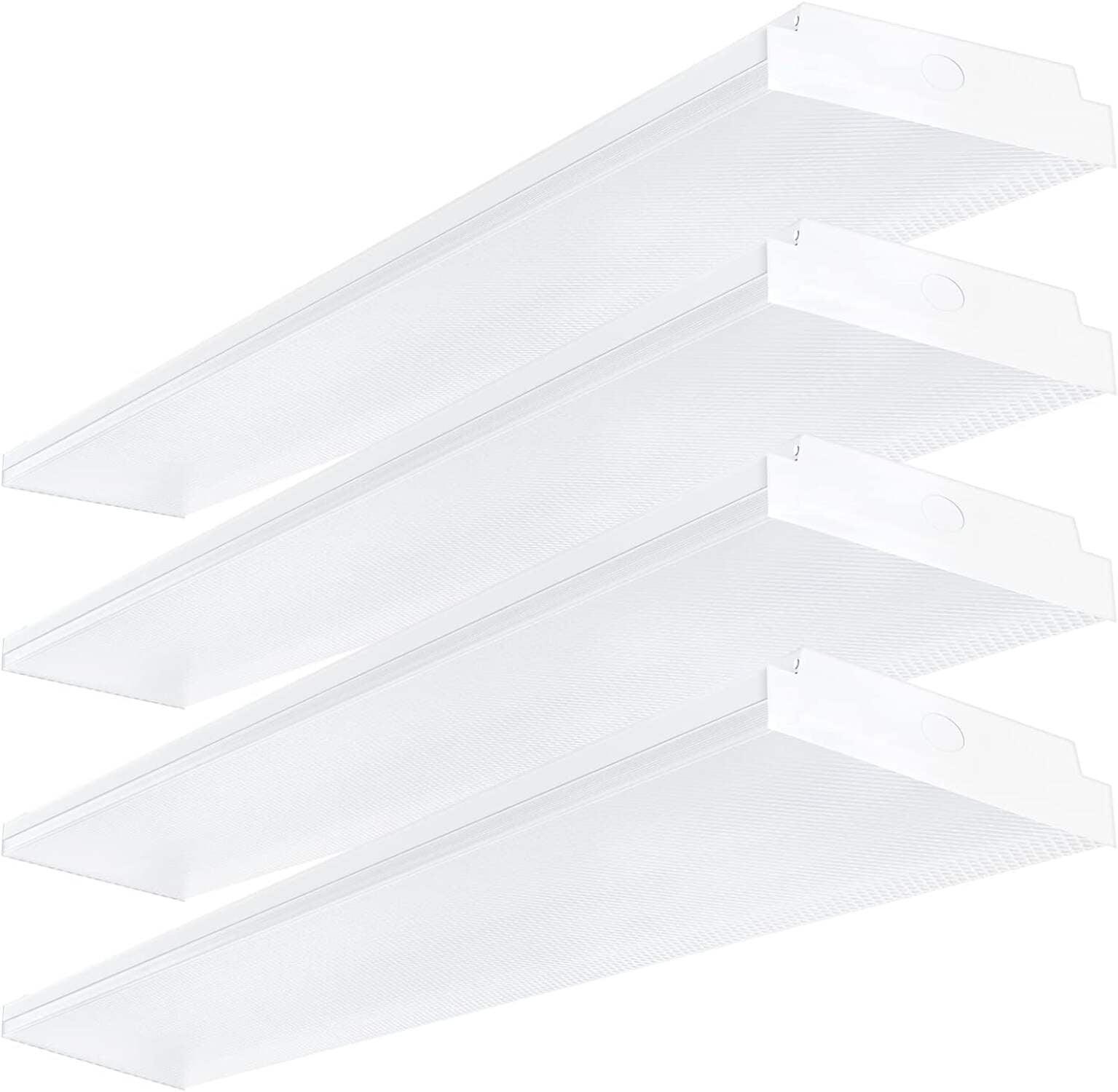 ANTLUX 4FT LED Wraparound 40W Shop Lights for Garage, 4400Lm, 4000K, 4 Foot Crystal LED Wrap Light, 48 Inch Integrated Linear Strip Flush Mount Office Workshop Ceiling Lighting Fixture, 4 Pack