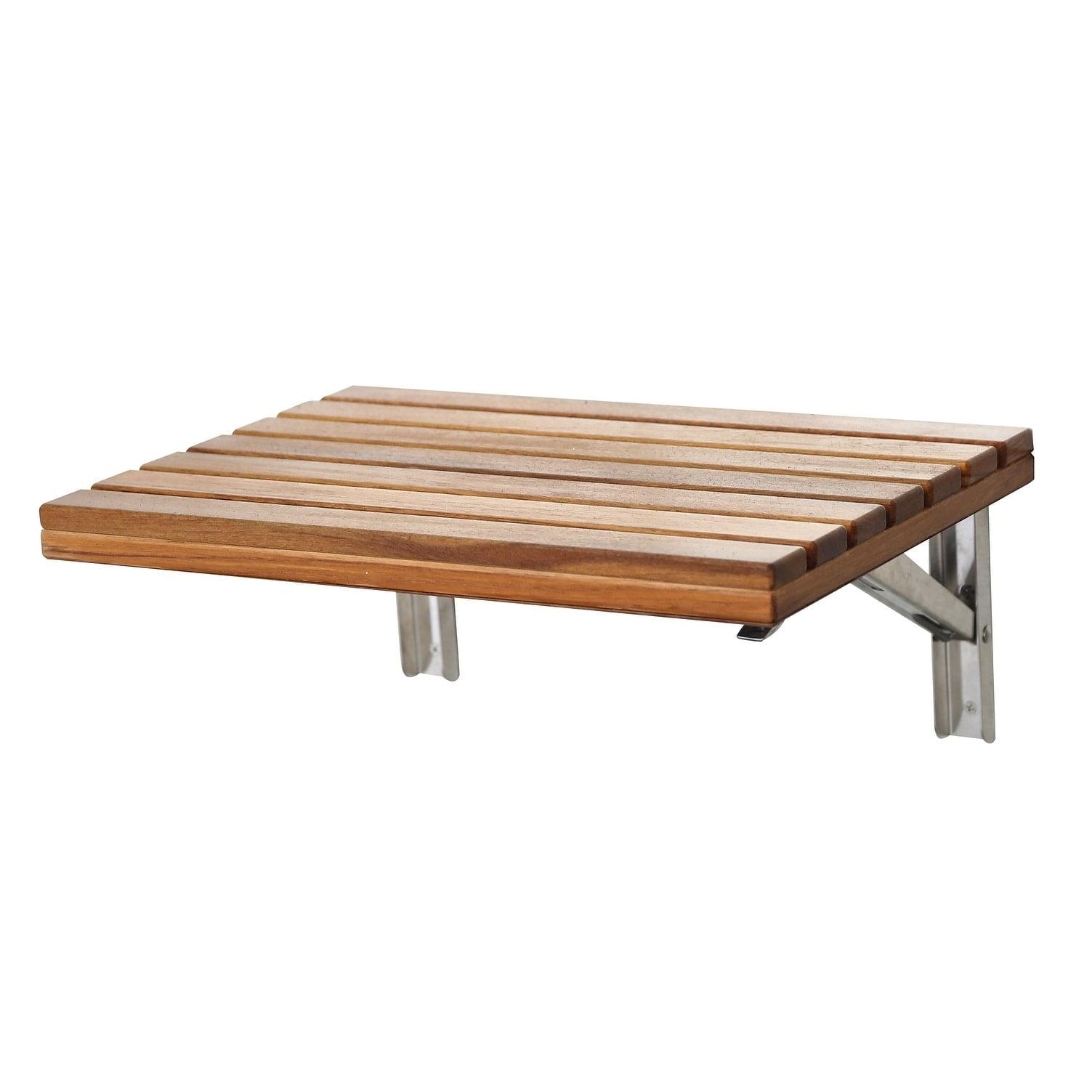 Teak and Stainless Steel Wall Mounted Folding Shower Seat