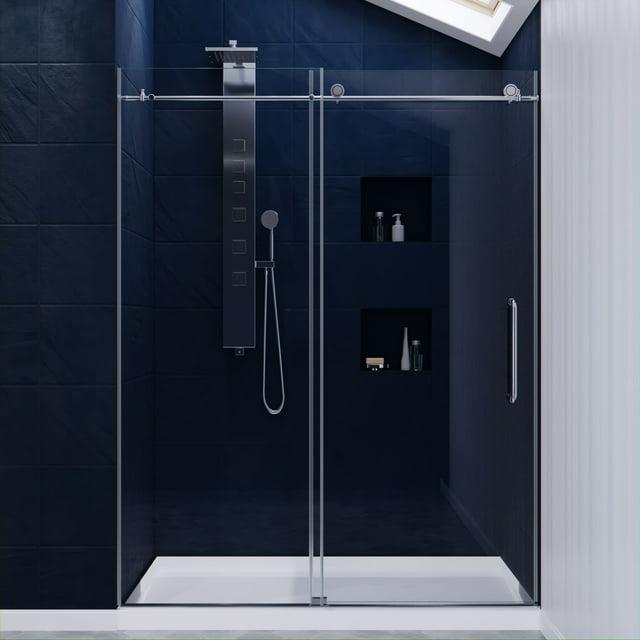 Leon 56"-60" W x 76" H Single Sliding Frameless Shower Door with Tsunami Guard