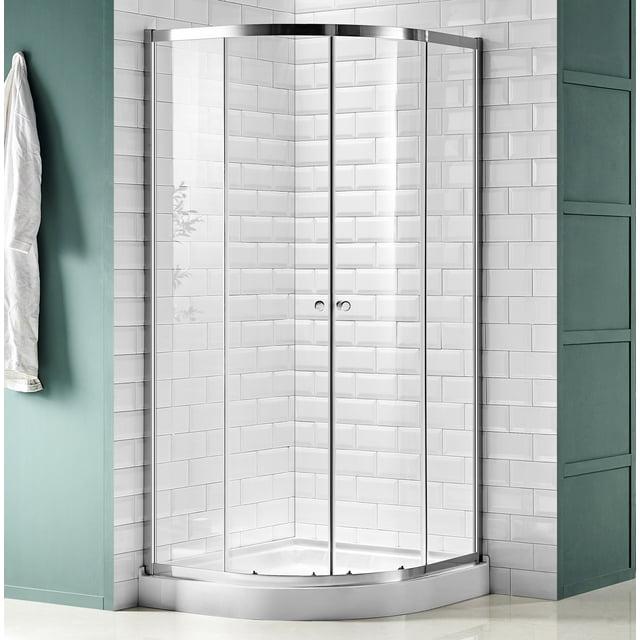 ANZZI Mare Series 35.2'' W 76'' H Framed Round Reversible Shower Enclosure SD-AZ050-01CH