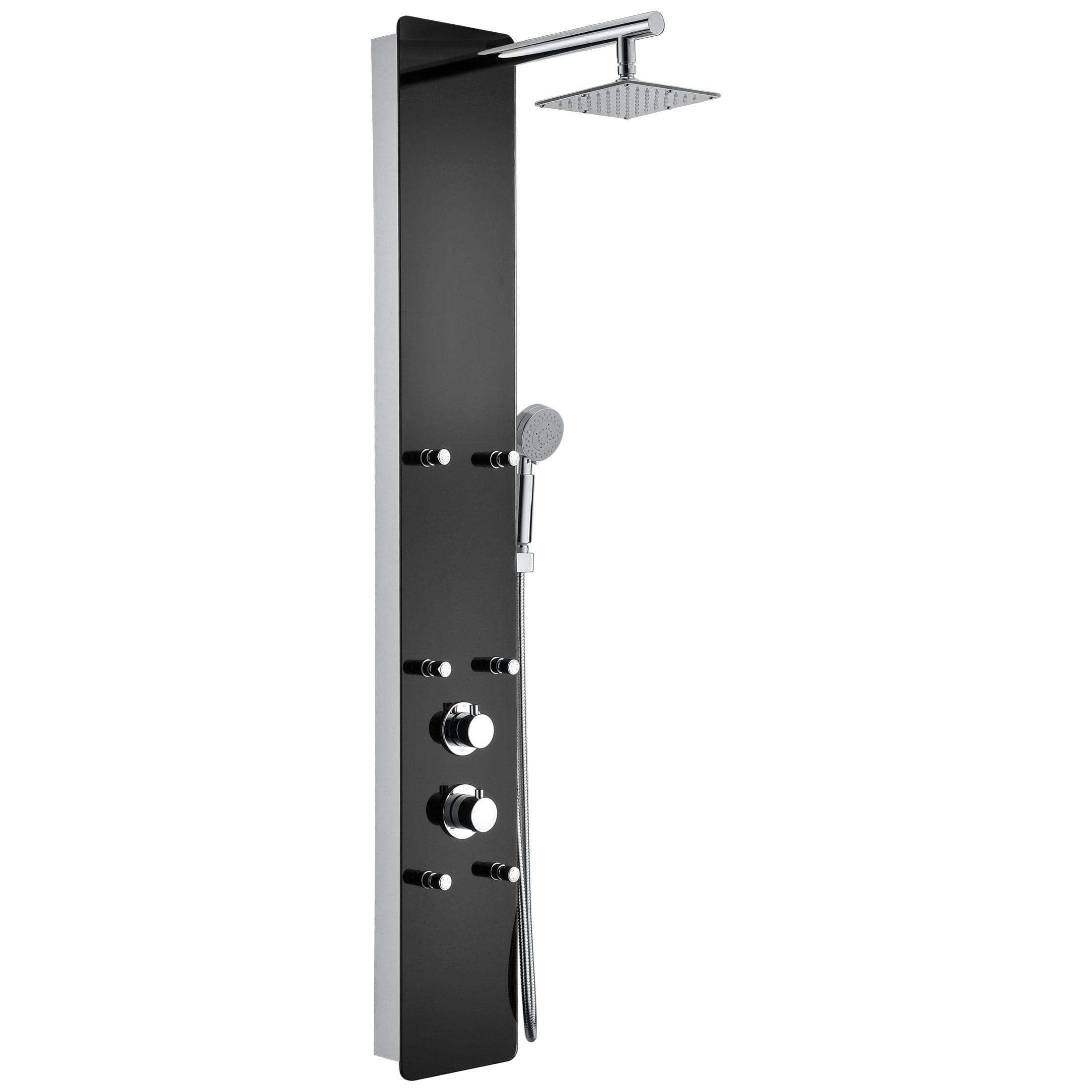 Greenspring 6-Jet Rainfall Shower Panel System With Spa Jets Rainfall Waterfall Shower Head And Shower Wand Marble Finish In Black GSP42D