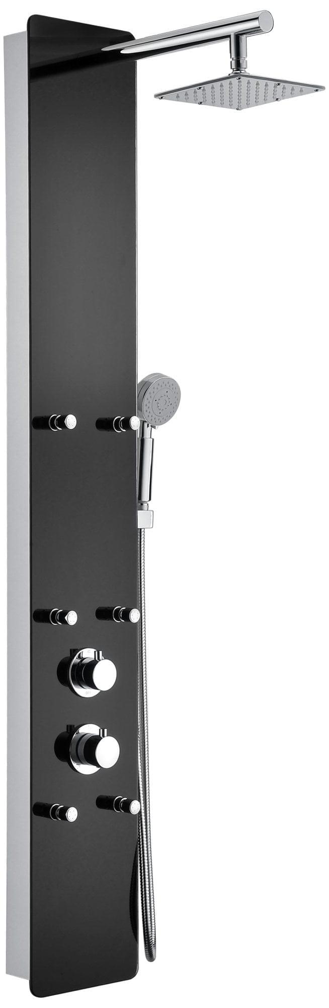 Greenspring 6-Jet Rainfall Shower Panel System With Spa Jets Rainfall Waterfall Shower Head And Shower Wand Marble Finish In Black GSP42D
