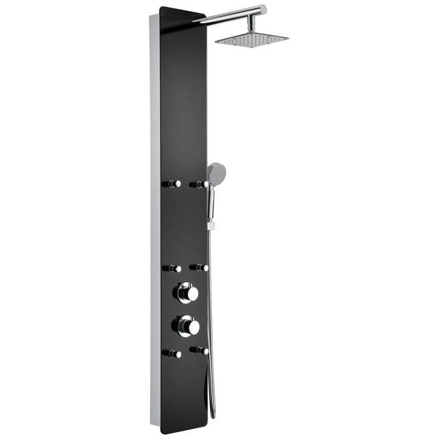 Greenspring 6-Jet Rainfall Shower Panel System With Spa Jets Rainfall Waterfall Shower Head And Shower Wand Marble Finish In Black GSP42D