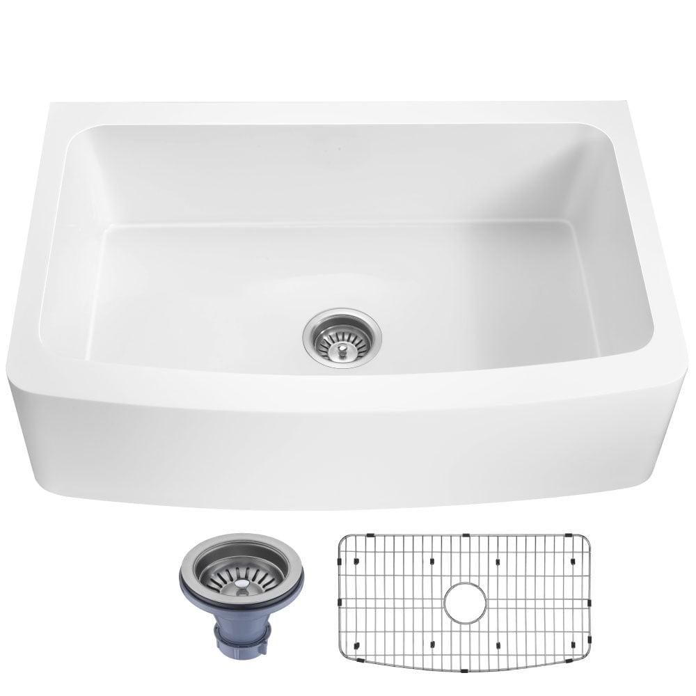 Mesa 33'' Matte White Farmhouse Stone Kitchen Sink